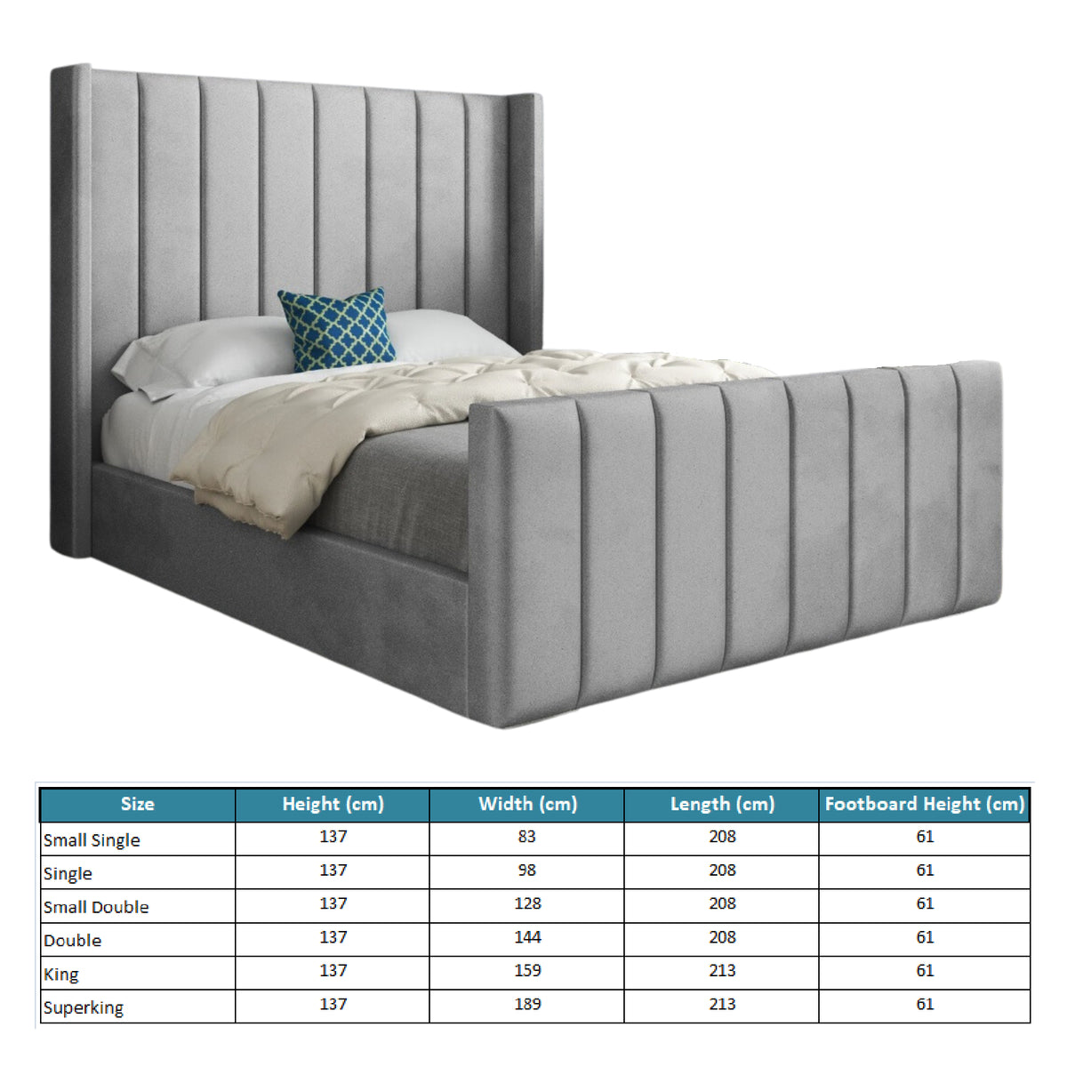 Maryland Straight Winged Upholstered Soft Velvet Designer Bed Frame