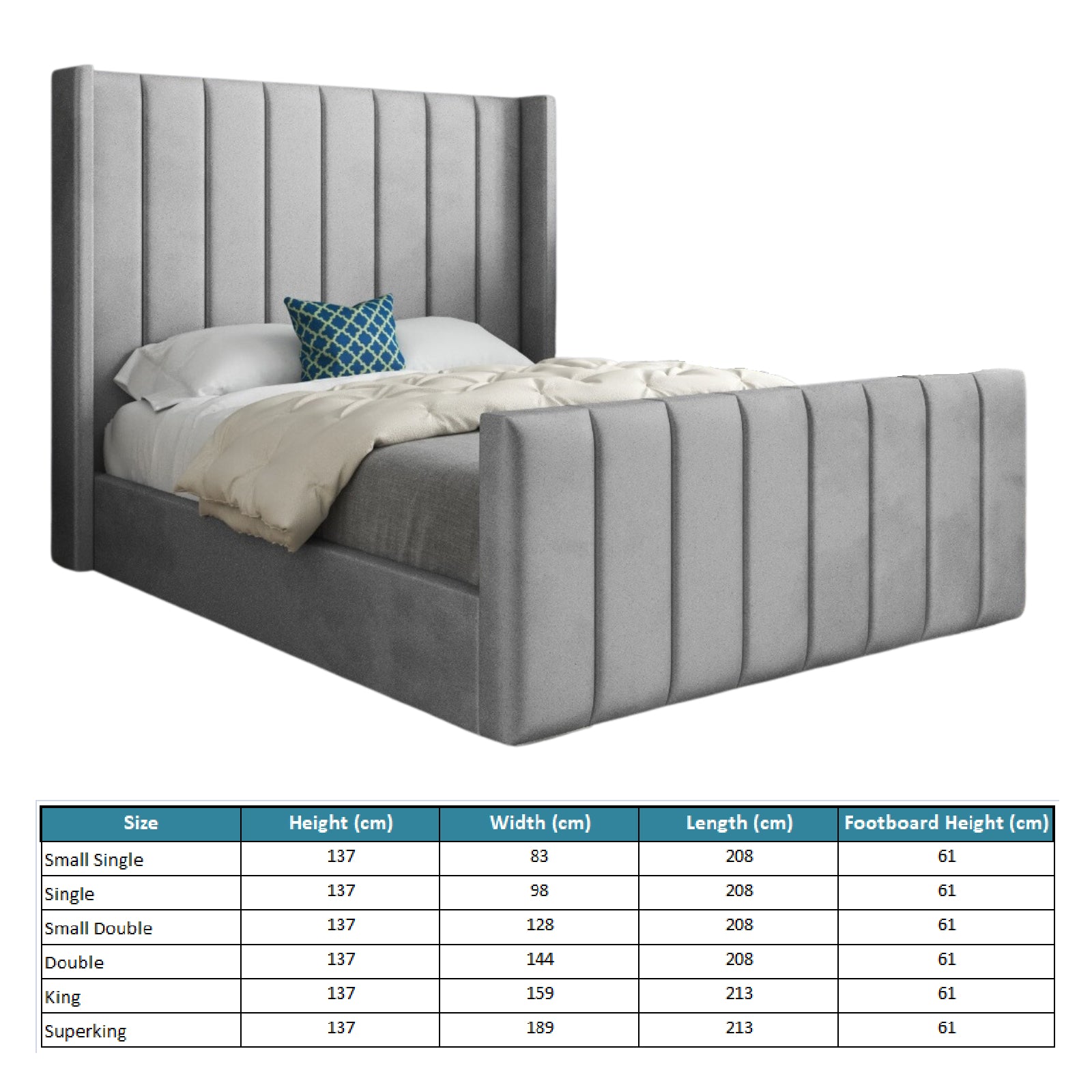 Maryland Straight Winged Upholstered Soft Velvet Designer Bed Frame