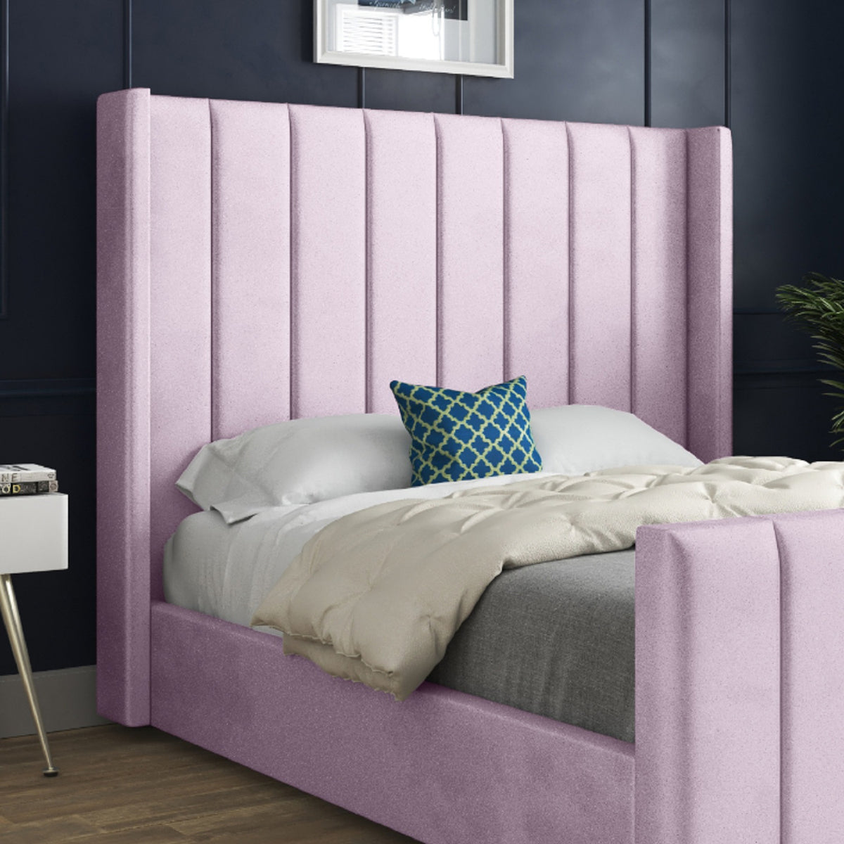 Maryland Straight Winged Upholstered Soft Velvet Designer Bed Frame