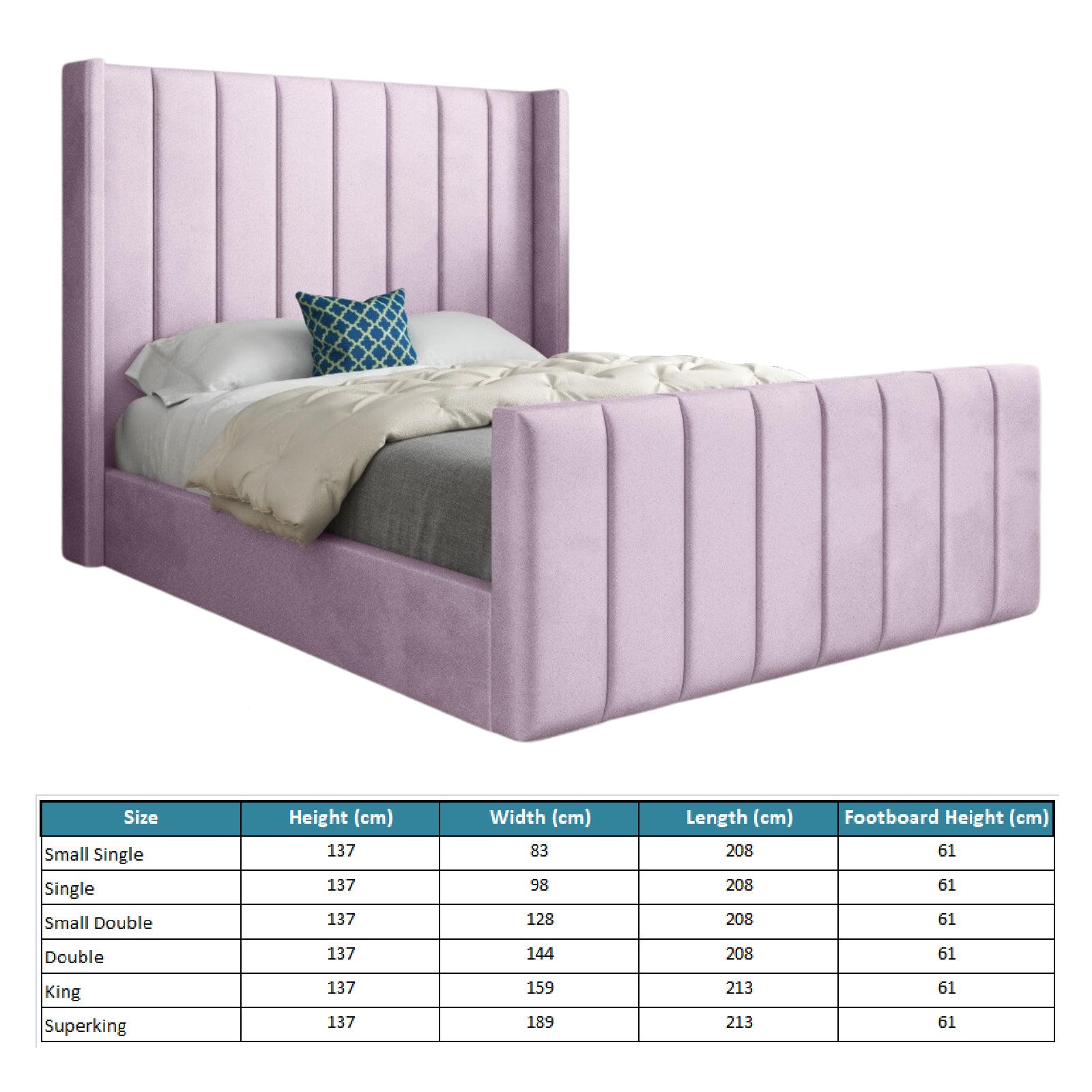 Maryland Straight Winged Upholstered Soft Velvet Designer Bed Frame