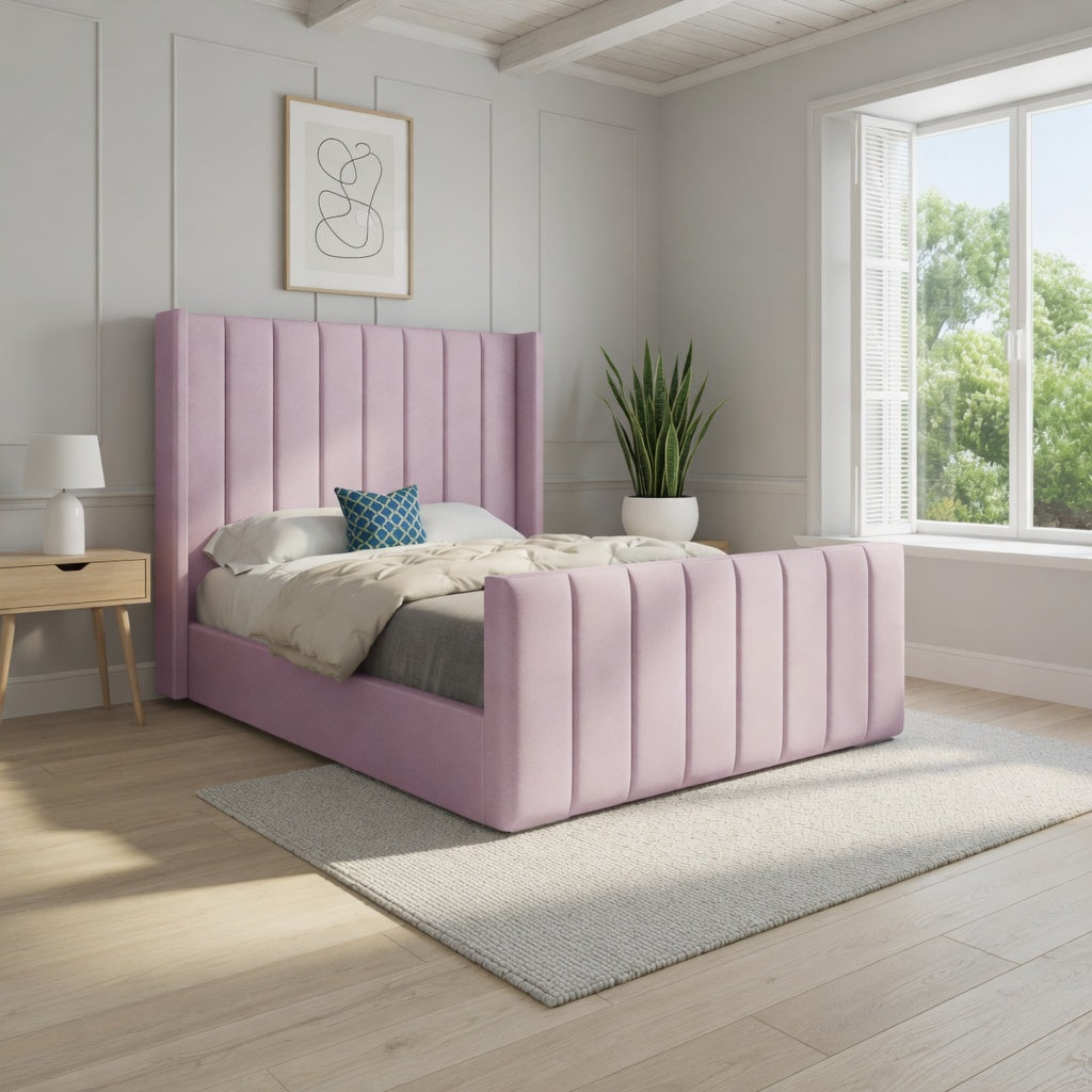 Maryland Straight Winged Upholstered Soft Velvet Designer Bed Frame