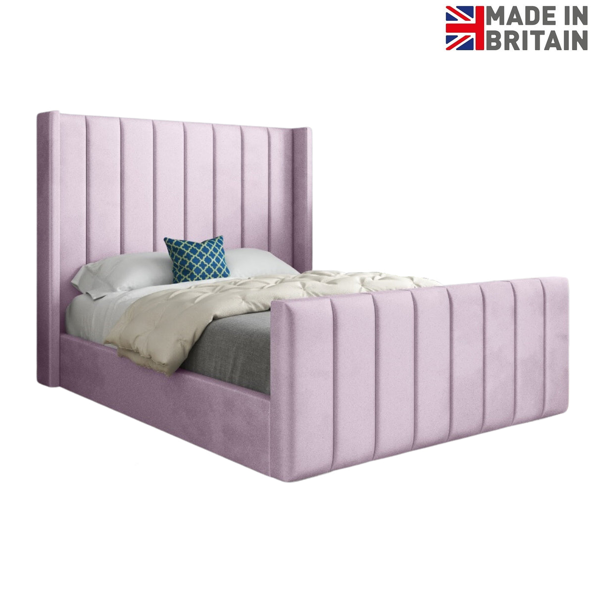 Maryland Straight Winged Upholstered Soft Velvet Designer Bed Frame