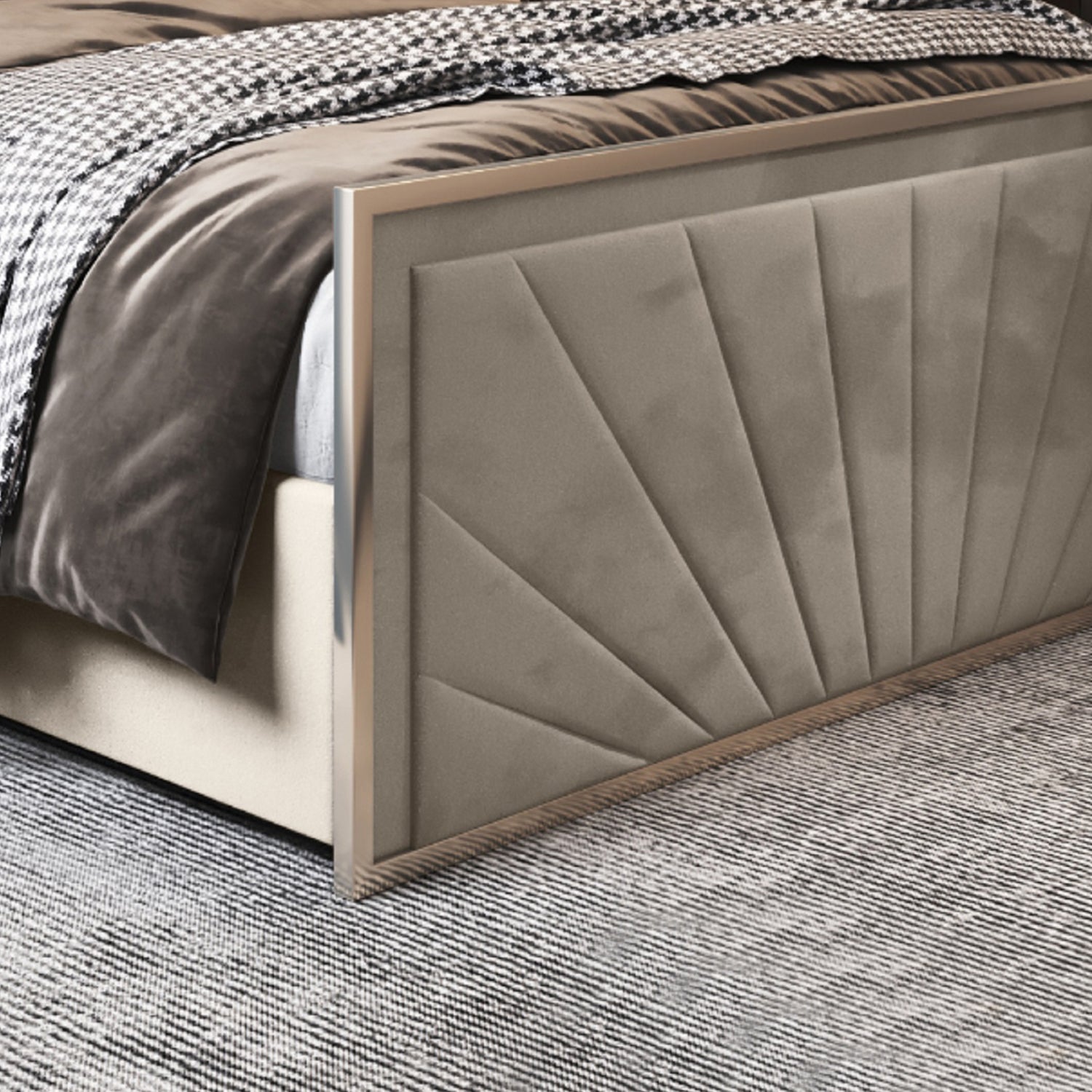 Naptime Upholstered Soft Velvet Metal Designer Bed Frame