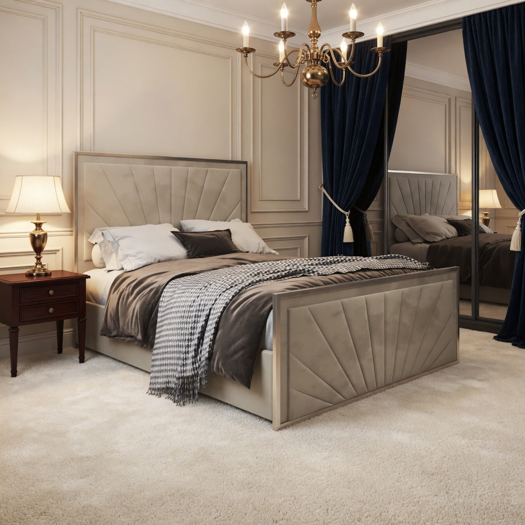Naptime Upholstered Soft Velvet Metal Designer Bed Frame