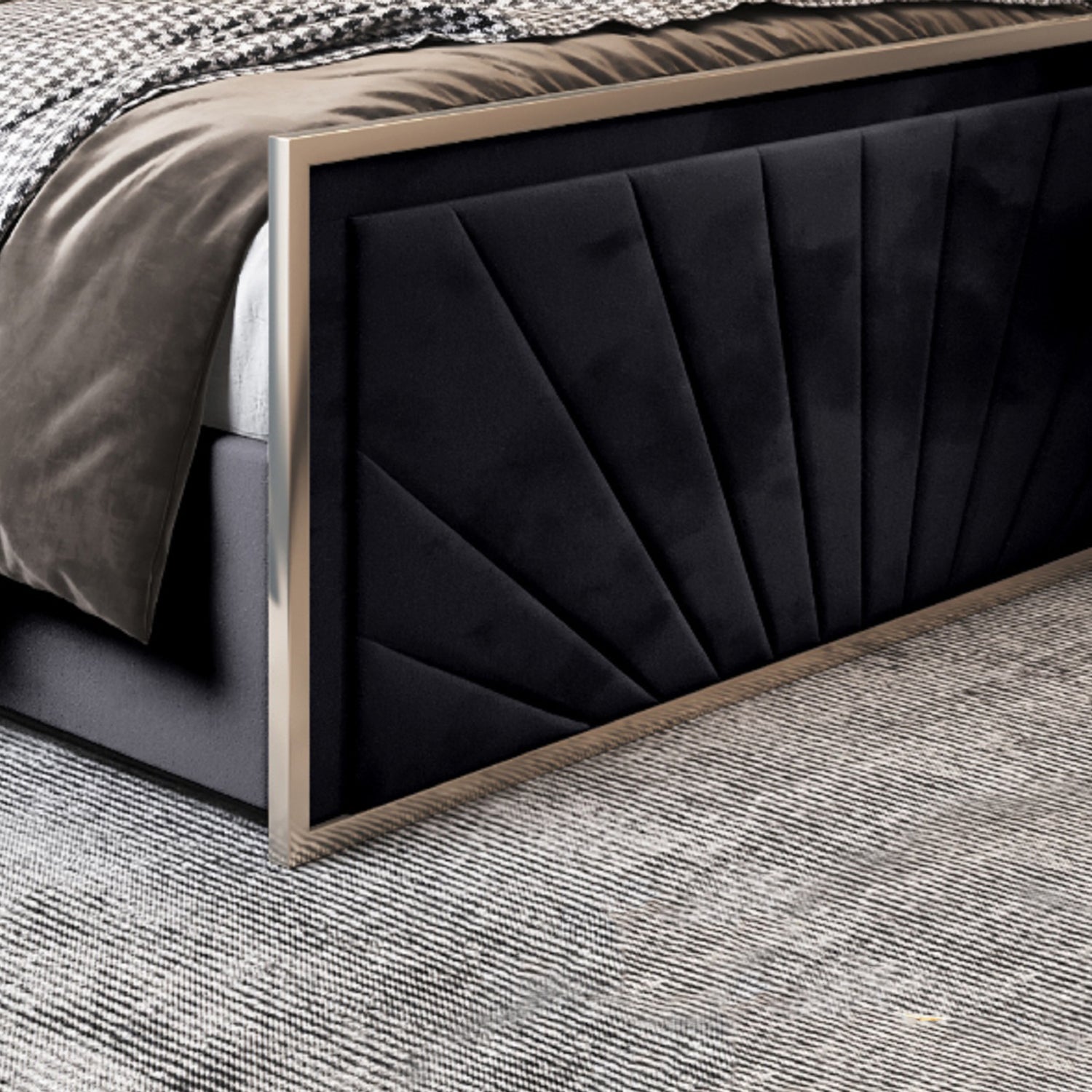 Naptime Upholstered Soft Velvet Metal Designer Bed Frame