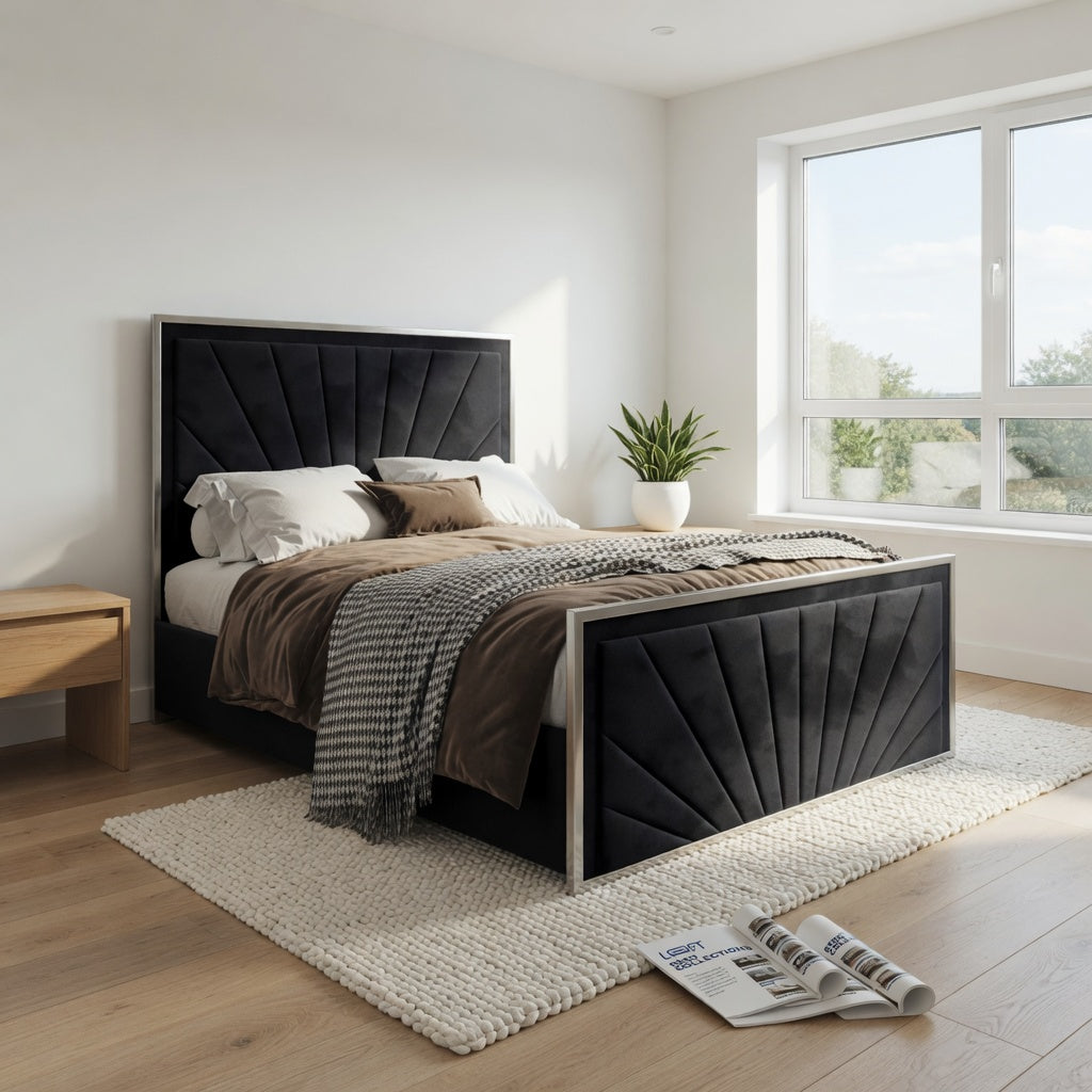 Naptime Upholstered Soft Velvet Metal Designer Bed Frame