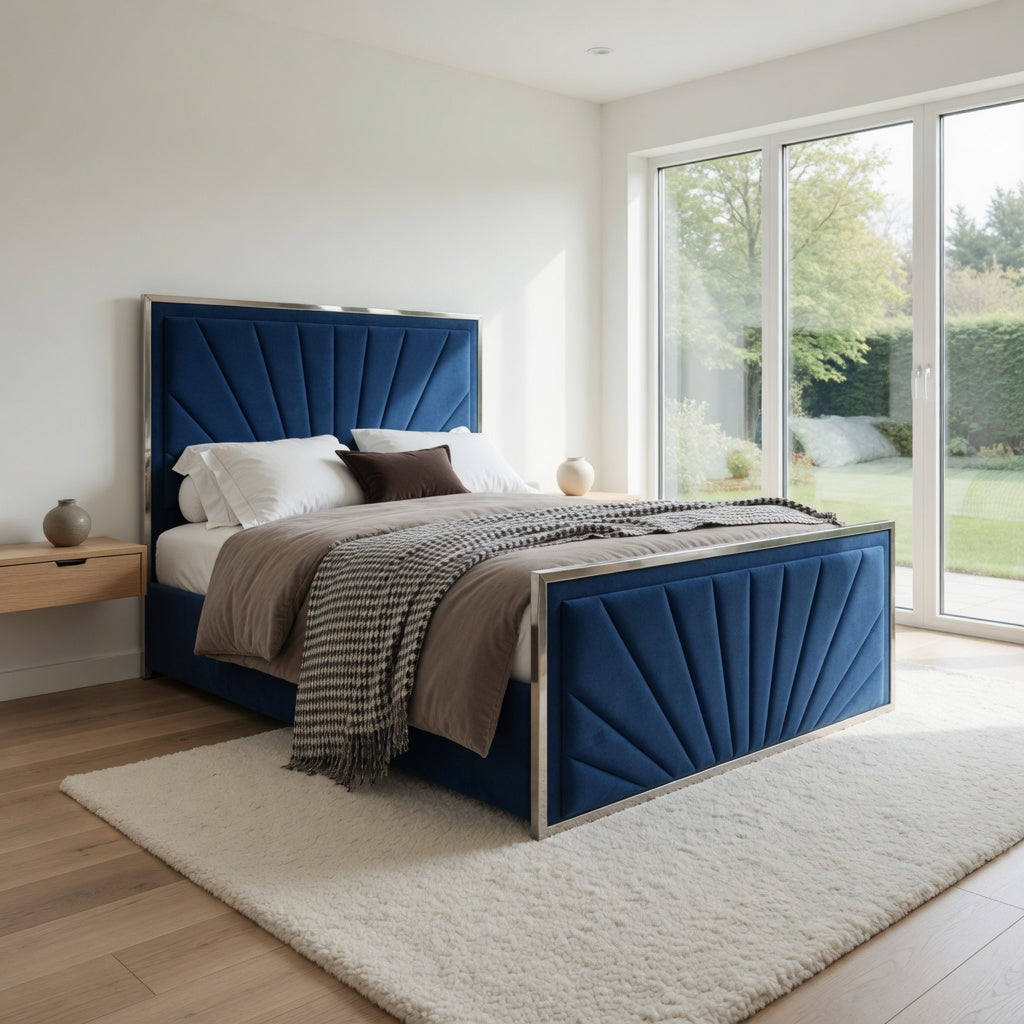 Naptime Upholstered Soft Velvet Metal Designer Bed Frame