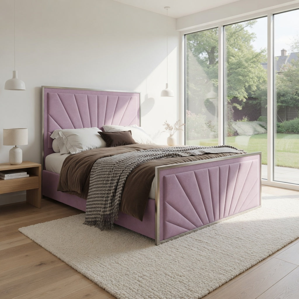 Naptime Upholstered Soft Velvet Metal Designer Bed Frame