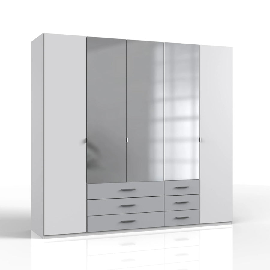 Barnwell 5 Door 6 Drawer Mirrored Wardrobe in White & Grey - image 2
