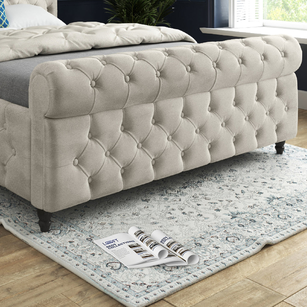 Nestling Sleigh Upholstered Soft Velvet Designer Bed Frame