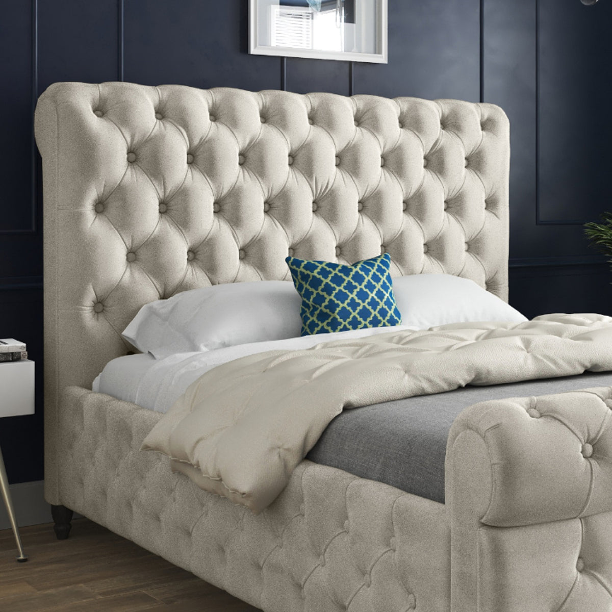 Nestling Sleigh Upholstered Soft Velvet Designer Bed Frame