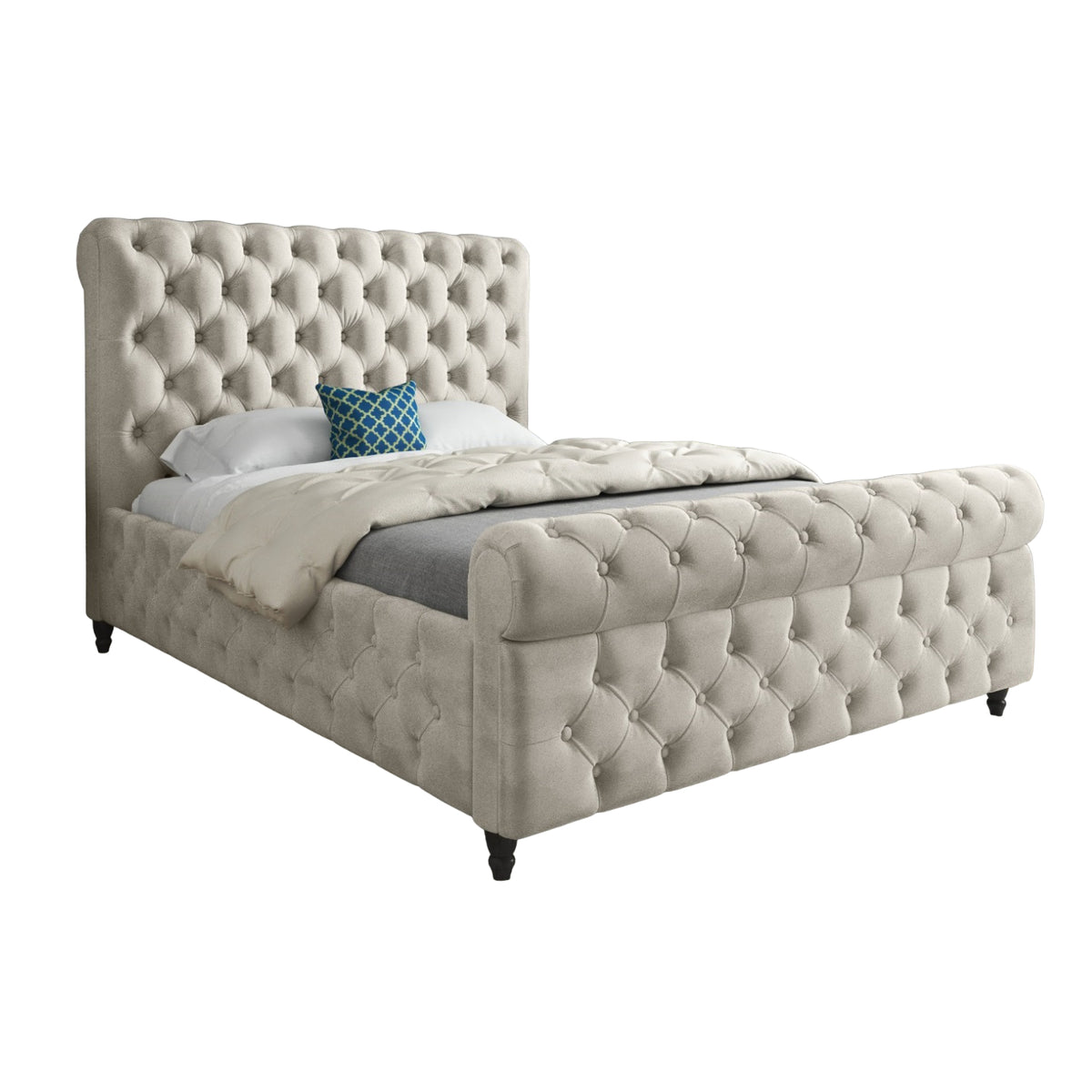Nestling Sleigh Upholstered Soft Velvet Designer Bed Frame
