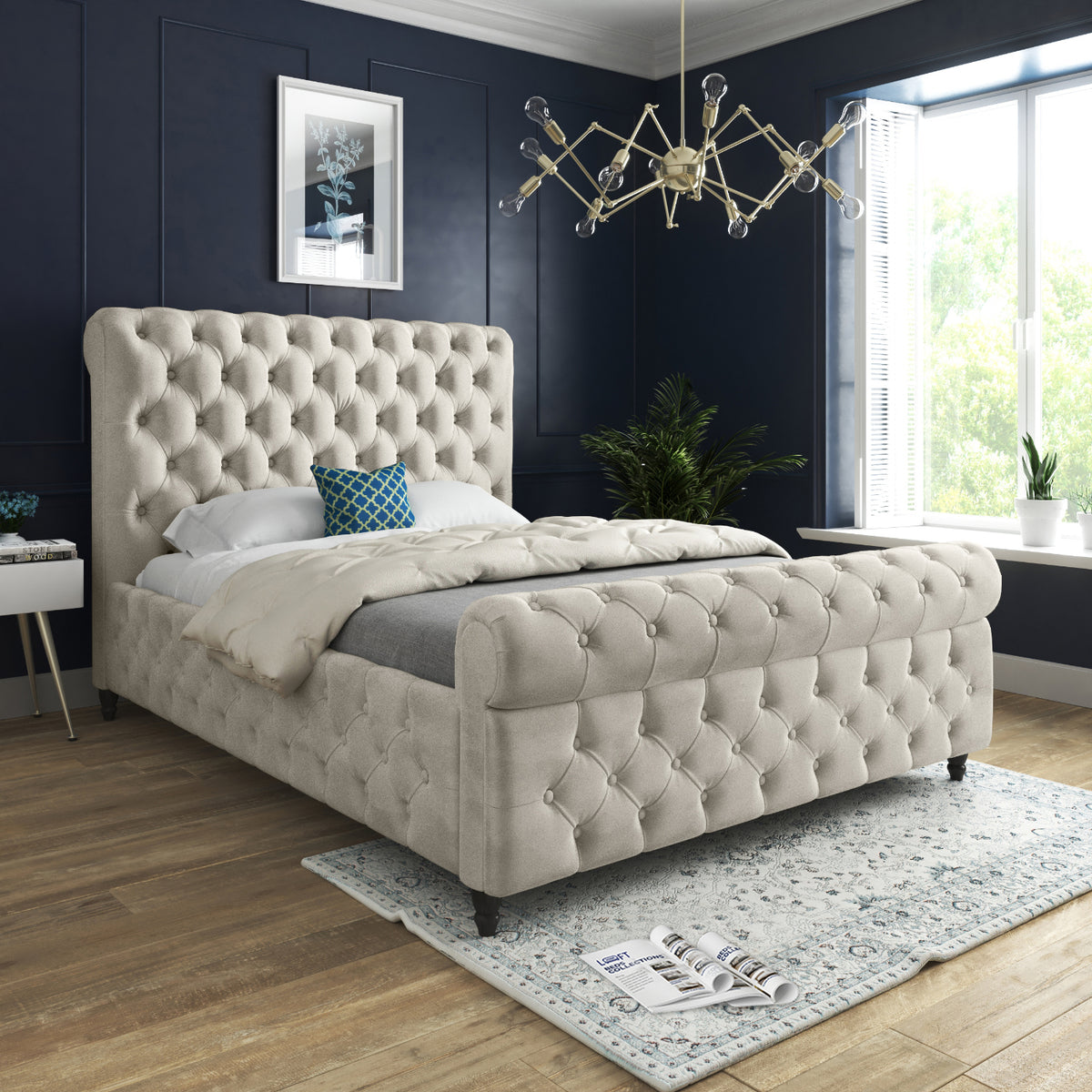 Nestling Sleigh Upholstered Soft Velvet Designer Bed Frame
