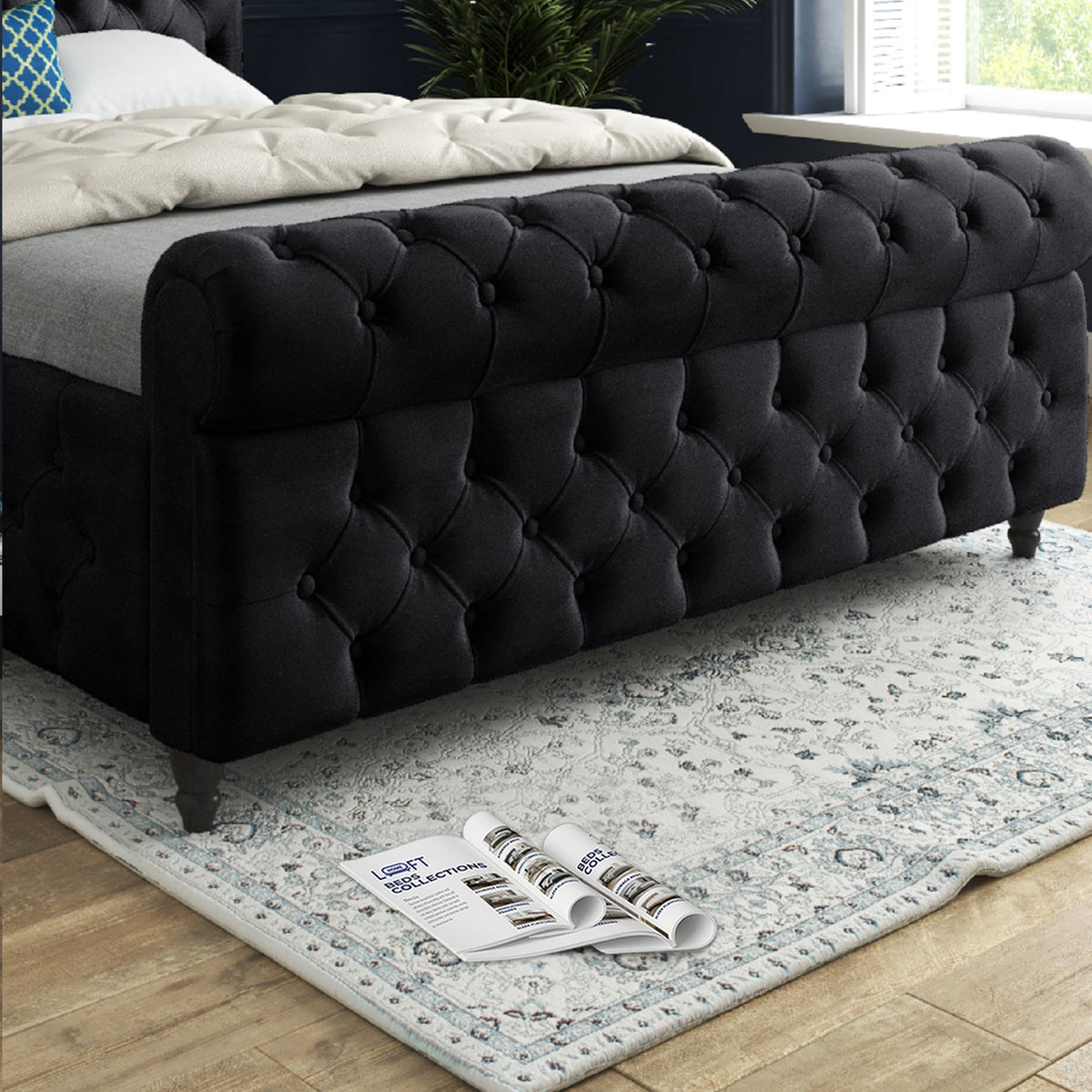 Nestling Sleigh Upholstered Soft Velvet Designer Bed Frame