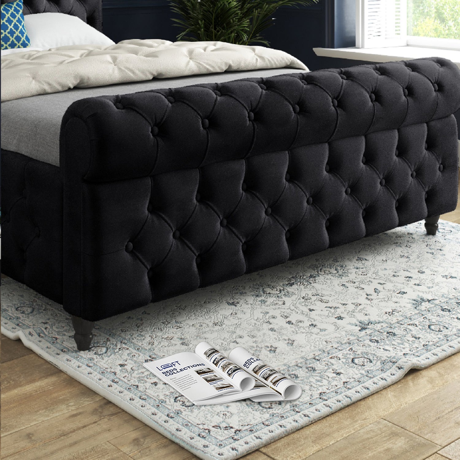 Nestling Sleigh Upholstered Soft Velvet Designer Bed Frame
