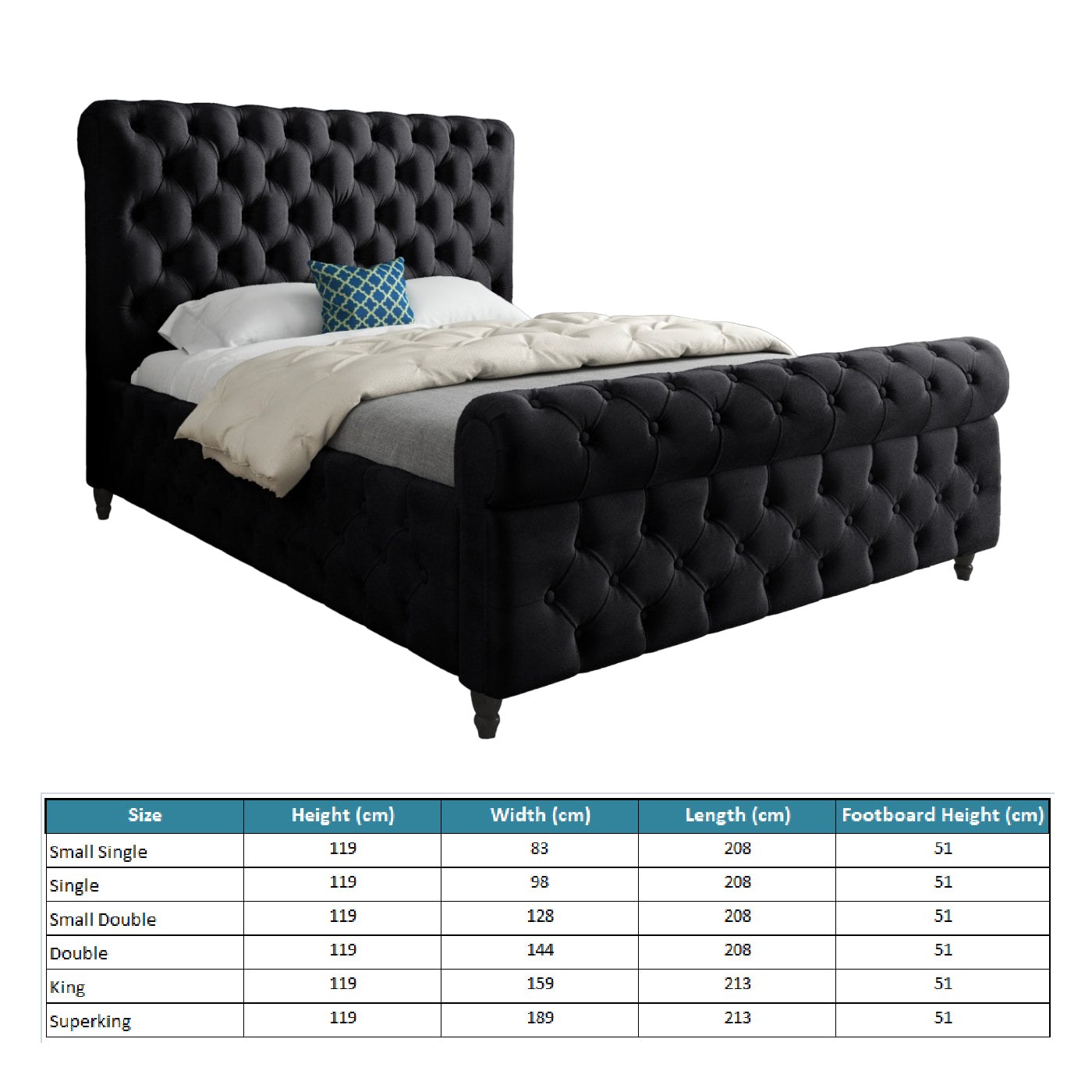 Nestling Sleigh Upholstered Soft Velvet Designer Bed Frame