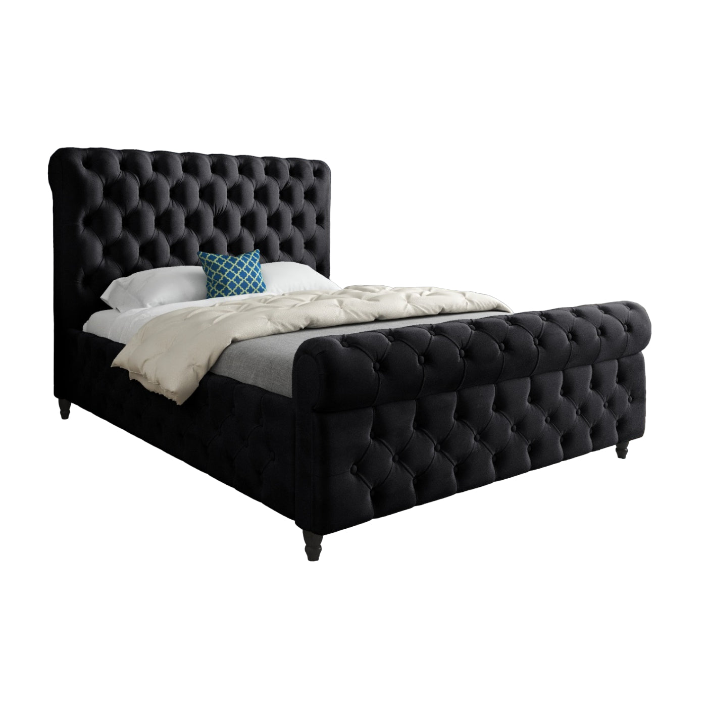 Nestling Sleigh Upholstered Soft Velvet Designer Bed Frame