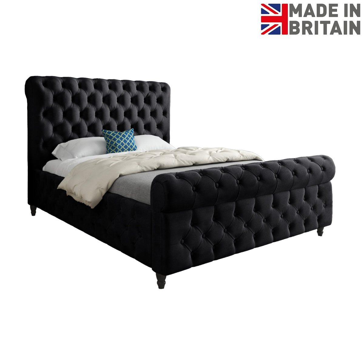 Nestling Sleigh Upholstered Soft Velvet Designer Bed Frame