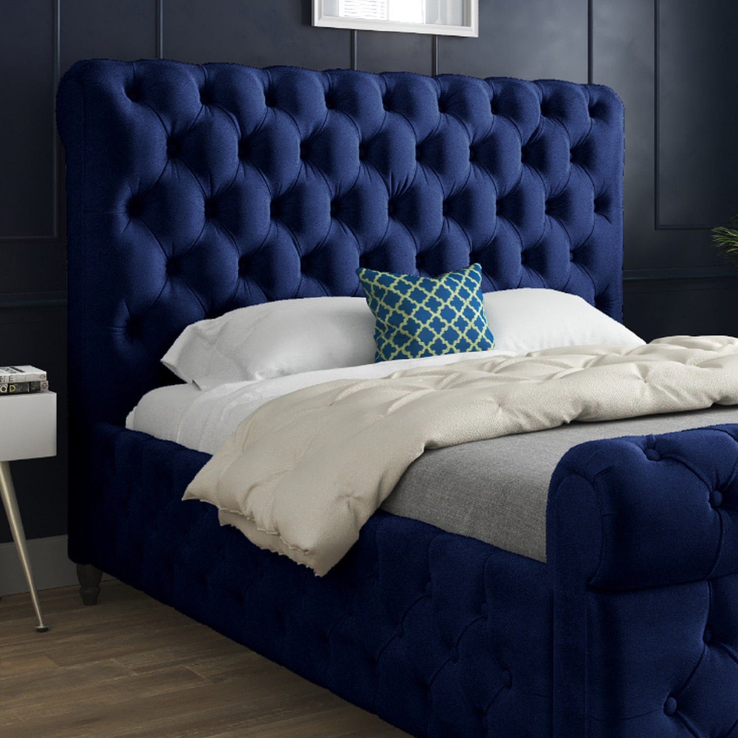 Nestling Sleigh Upholstered Soft Velvet Designer Bed Frame