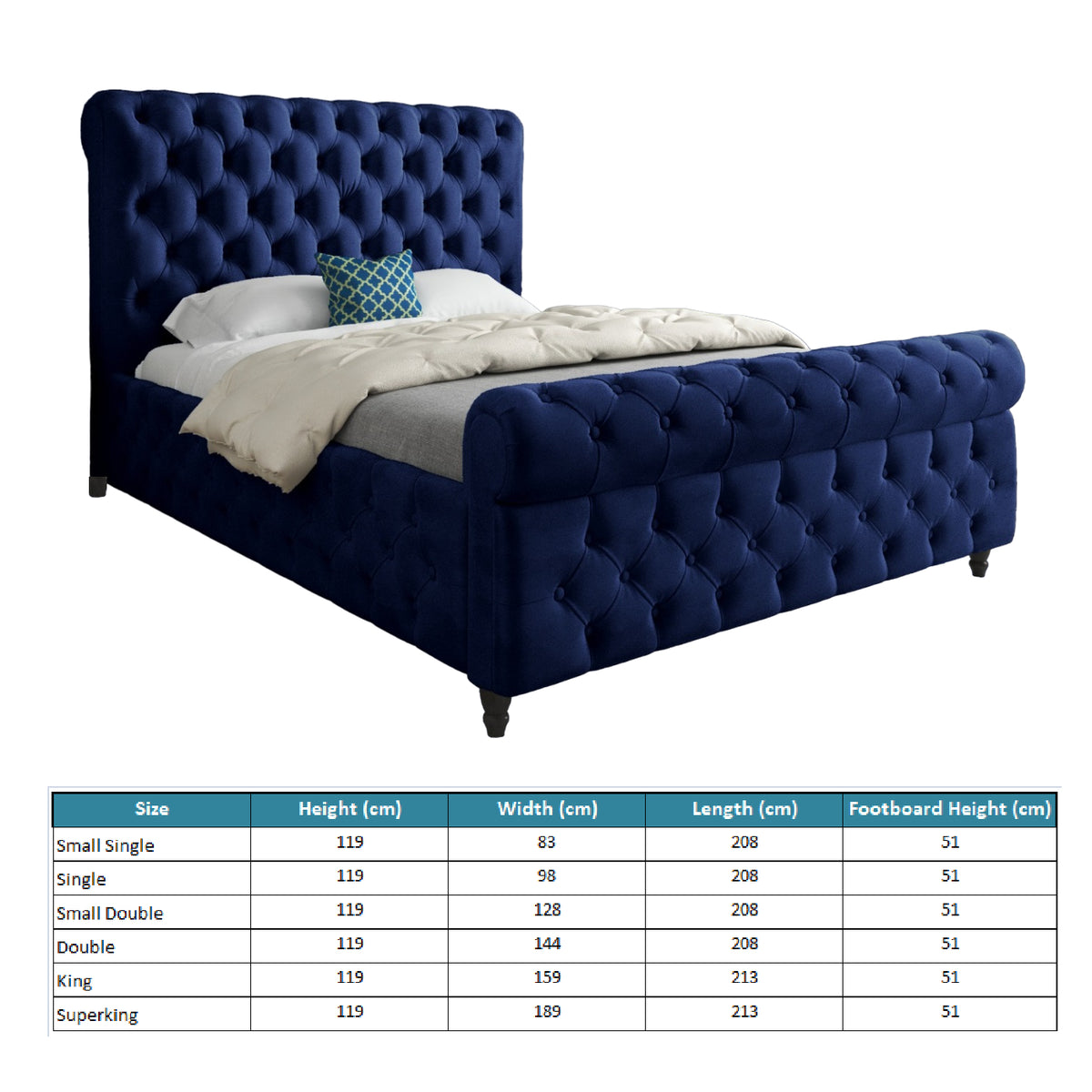 Nestling Sleigh Upholstered Soft Velvet Designer Bed Frame