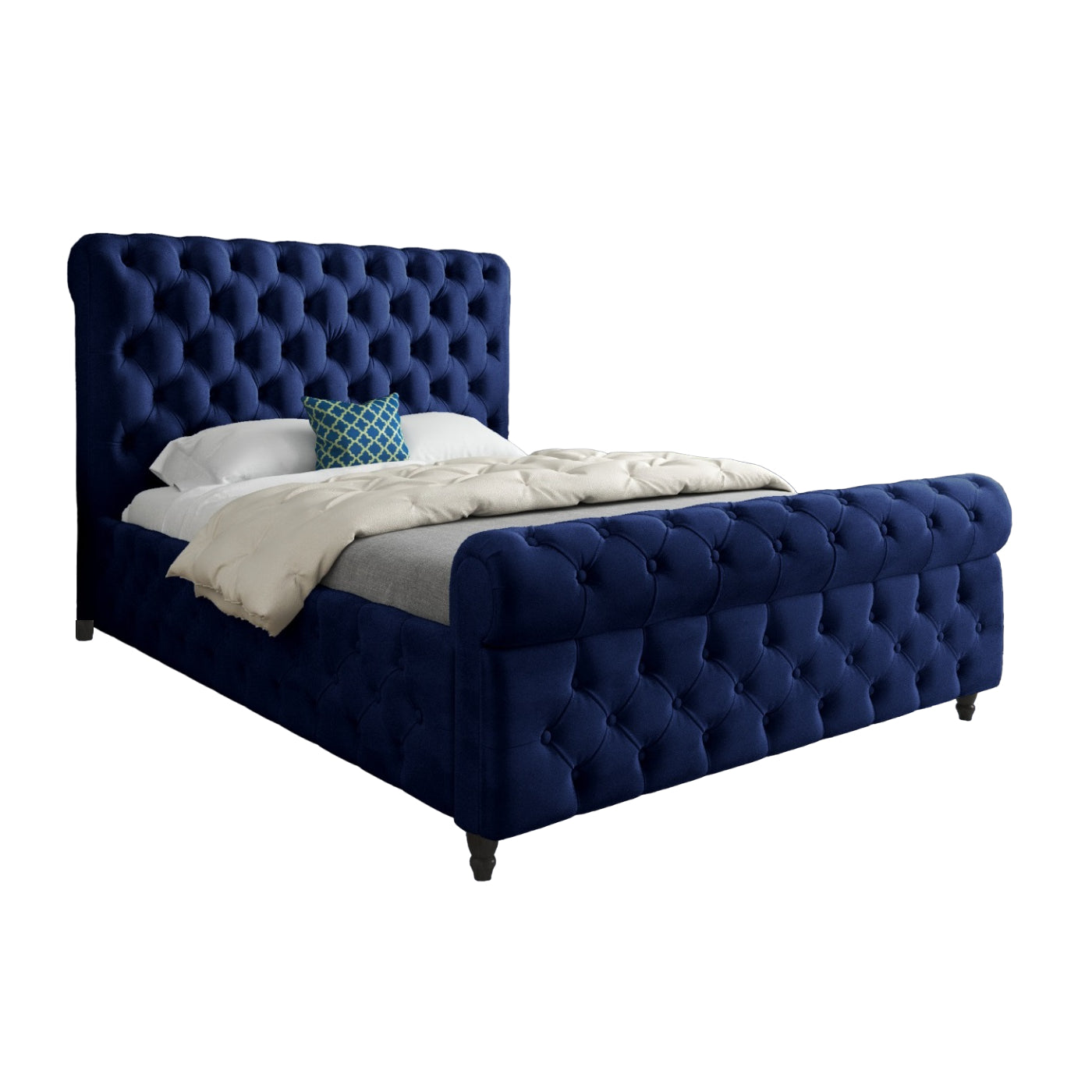 Nestling Sleigh Upholstered Soft Velvet Designer Bed Frame