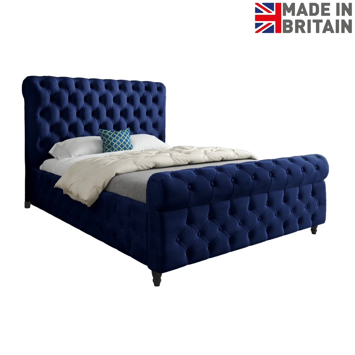 Nestling Sleigh Upholstered Soft Velvet Designer Bed Frame