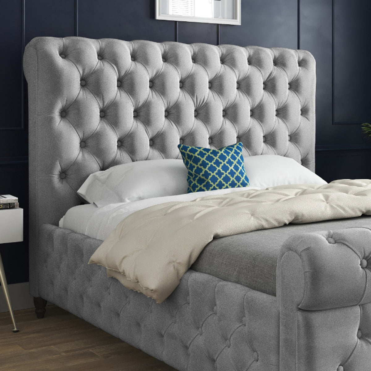 Nestling Sleigh Upholstered Soft Velvet Designer Bed Frame