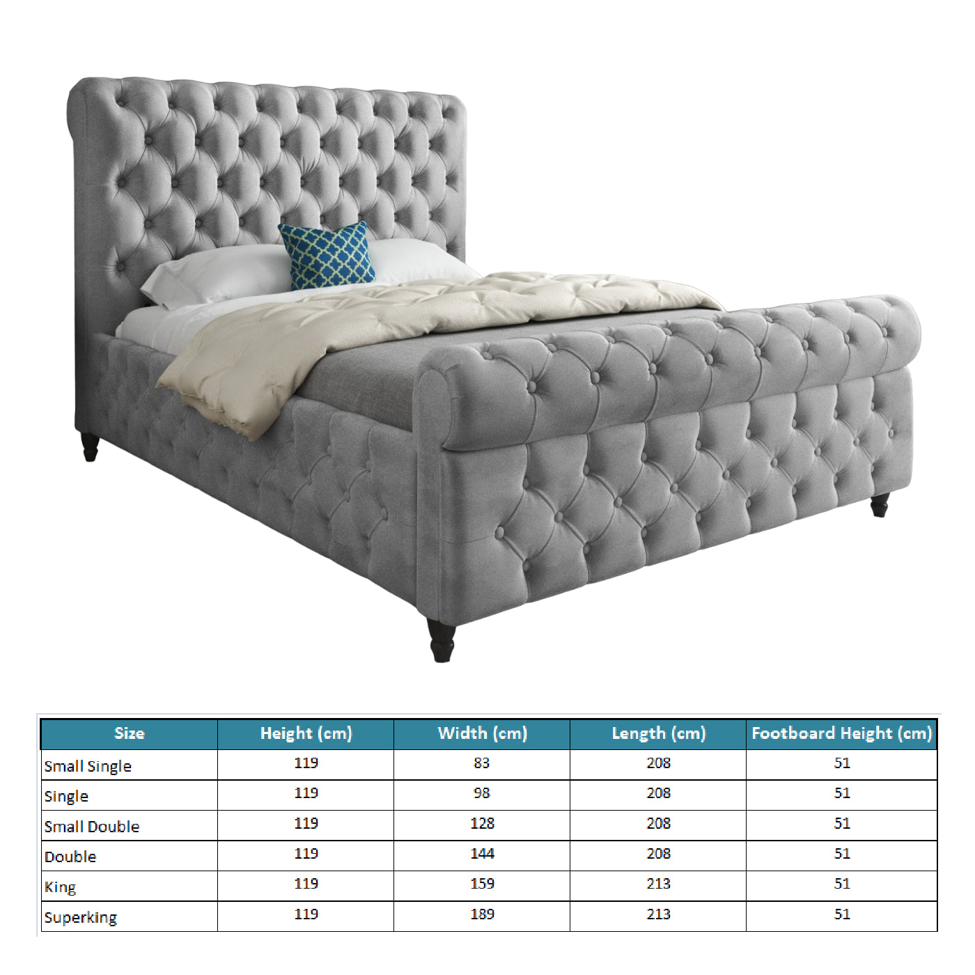 Nestling Sleigh Upholstered Soft Velvet Designer Bed Frame