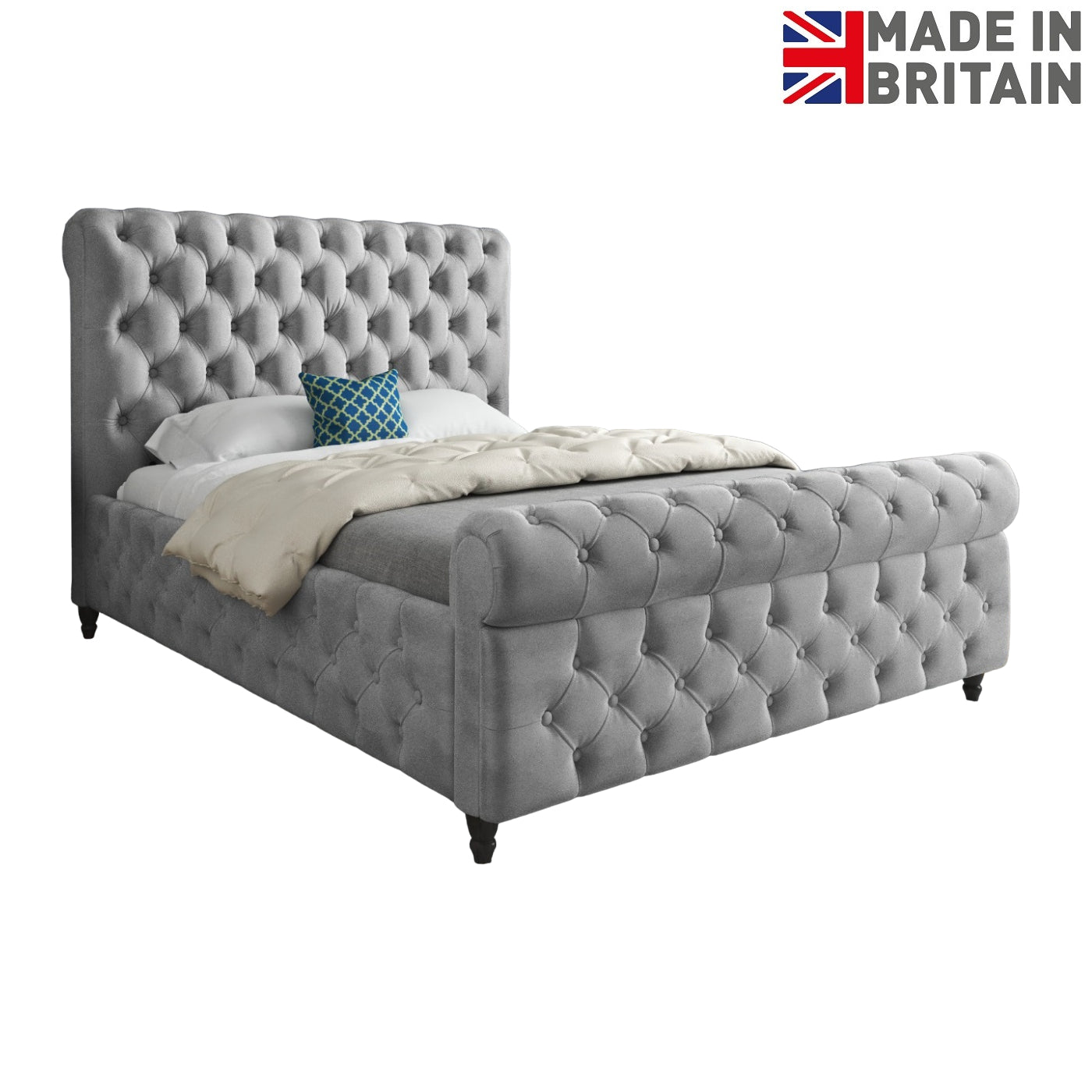 Nestling Sleigh Upholstered Soft Velvet Designer Bed Frame