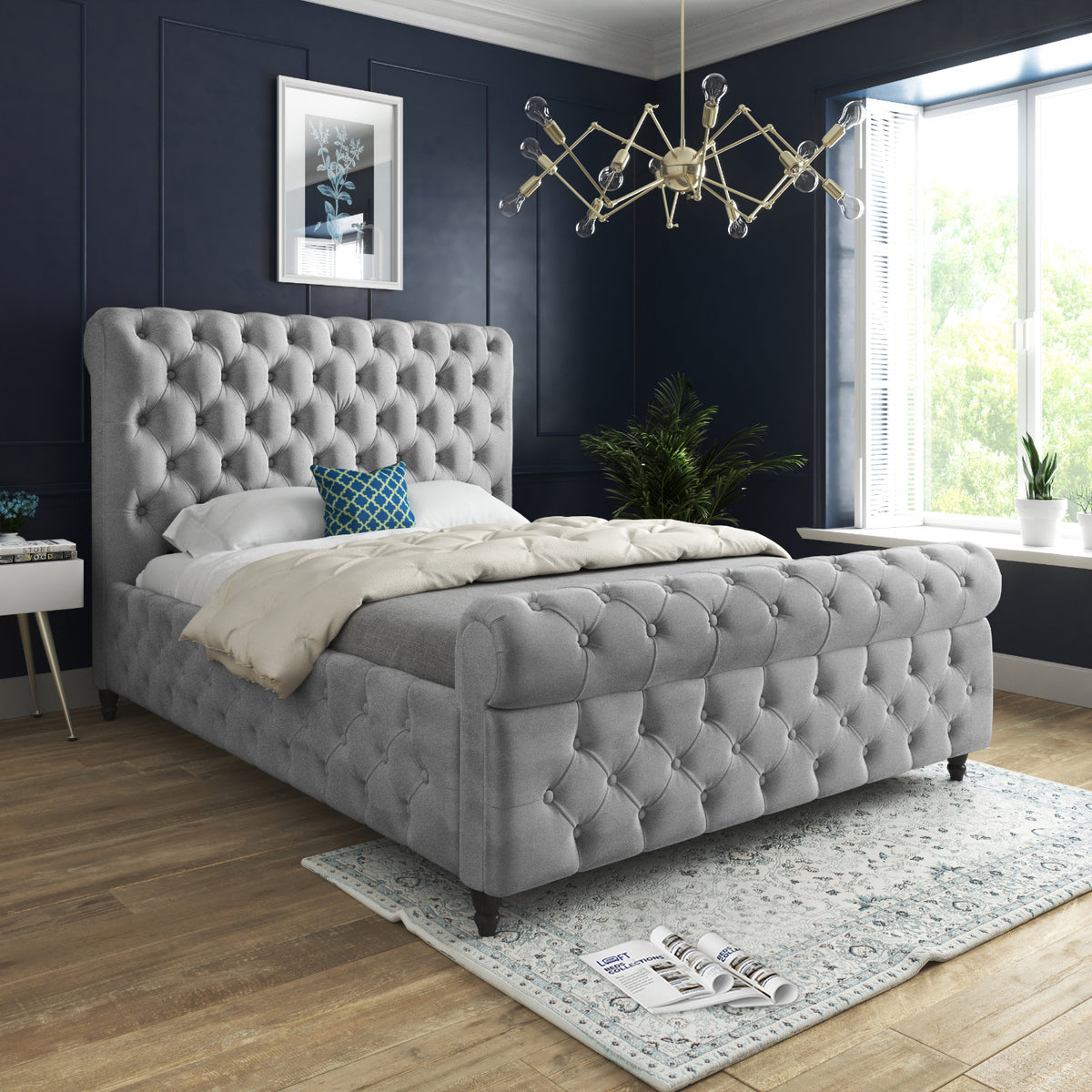 Nestling Sleigh Upholstered Soft Velvet Designer Bed Frame