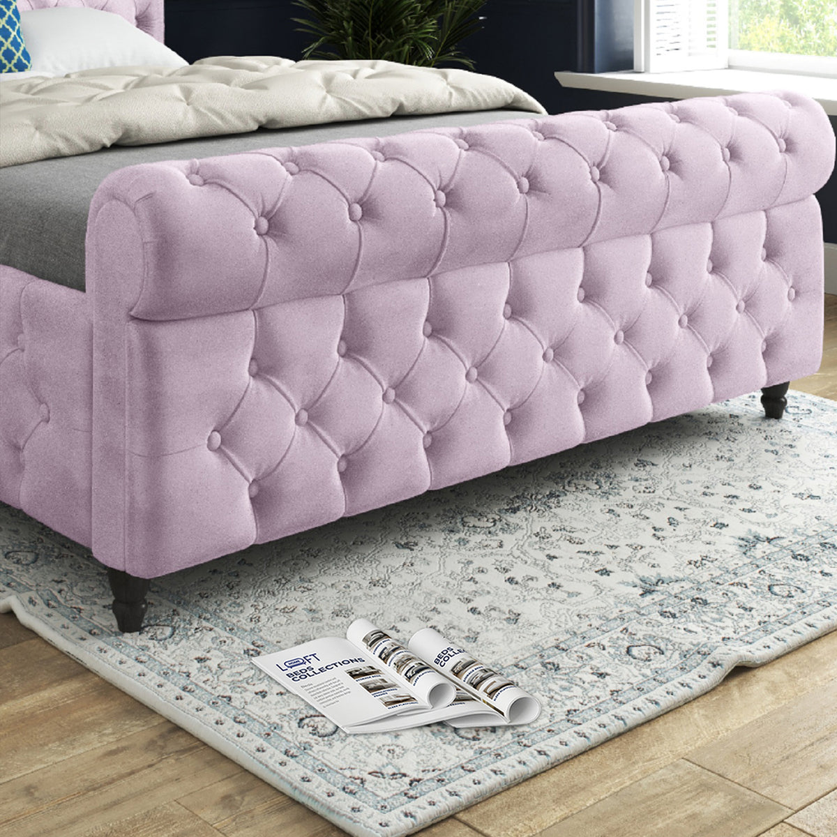 Nestling Sleigh Upholstered Soft Velvet Designer Bed Frame