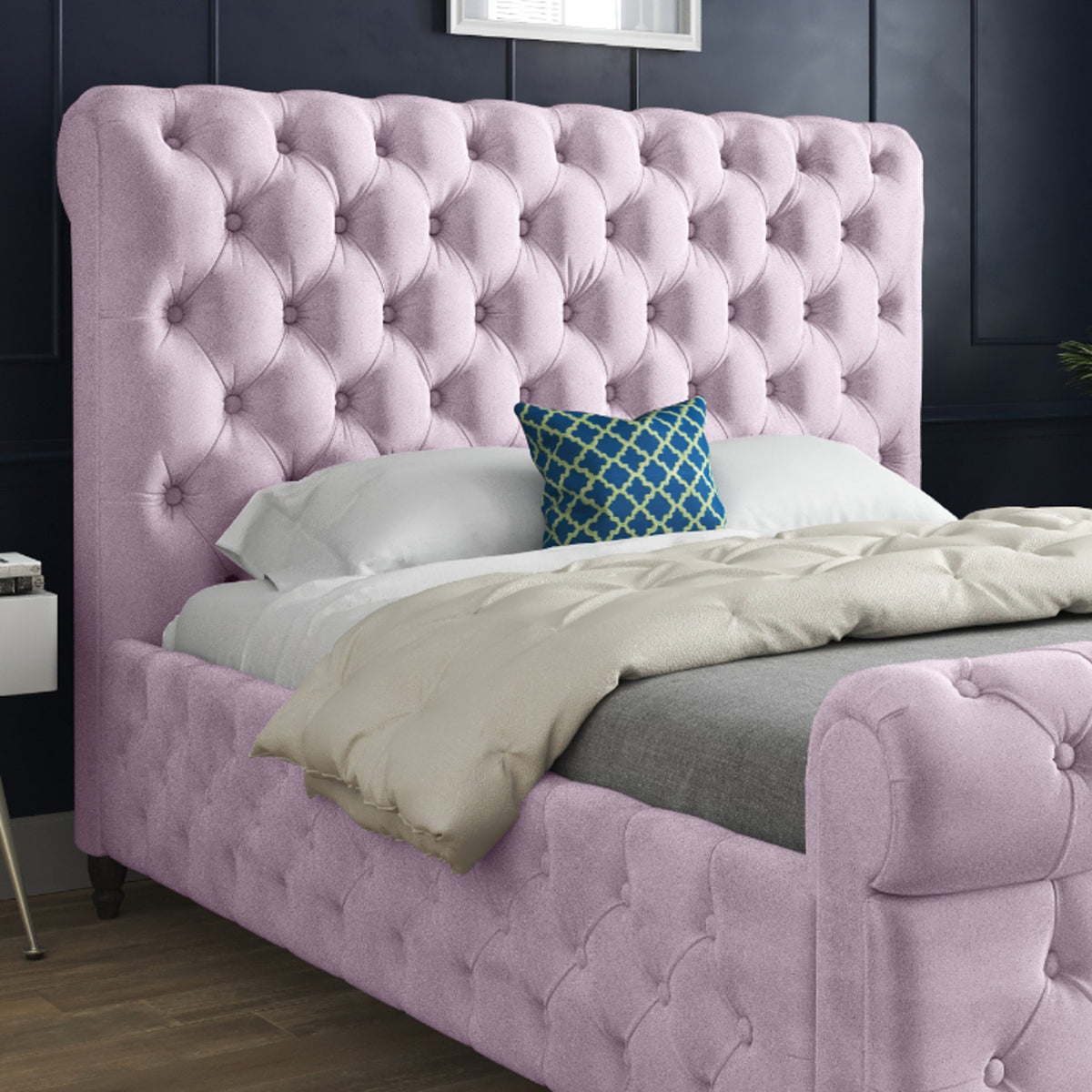 Nestling Sleigh Upholstered Soft Velvet Designer Bed Frame