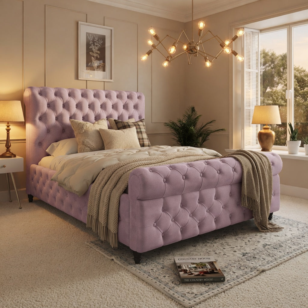 Nestling Sleigh Upholstered Soft Velvet Designer Bed Frame