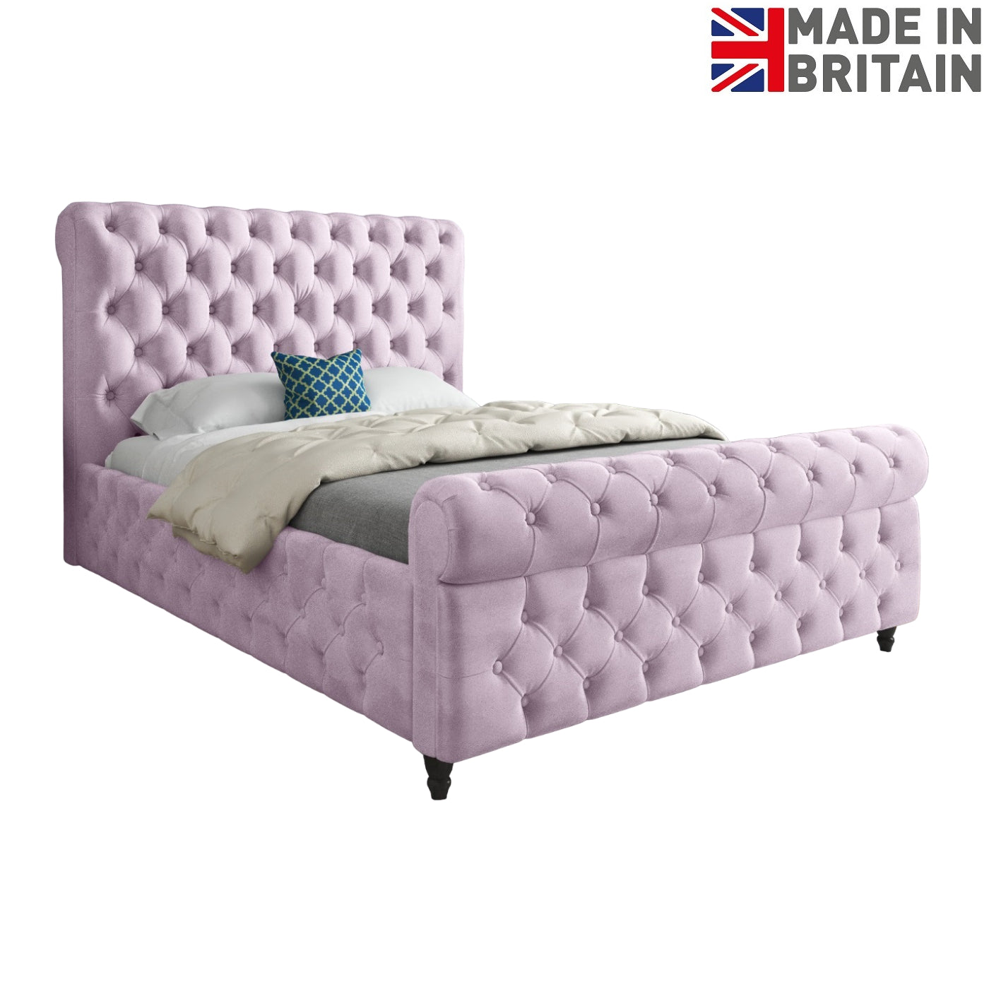 Nestling Sleigh Upholstered Soft Velvet Designer Bed Frame