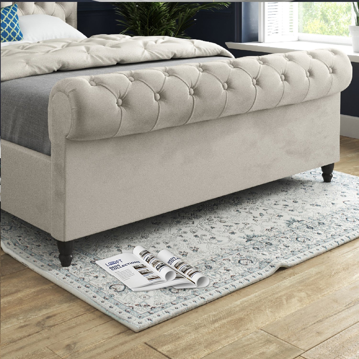 Venezia Sleigh Upholstered Soft Velvet Designer Bed Frame