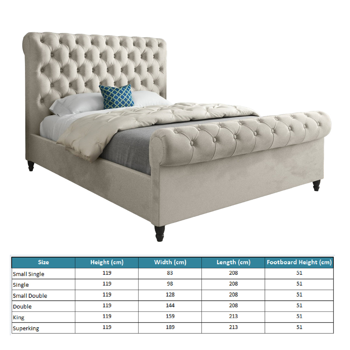 Venezia Sleigh Upholstered Soft Velvet Designer Bed Frame