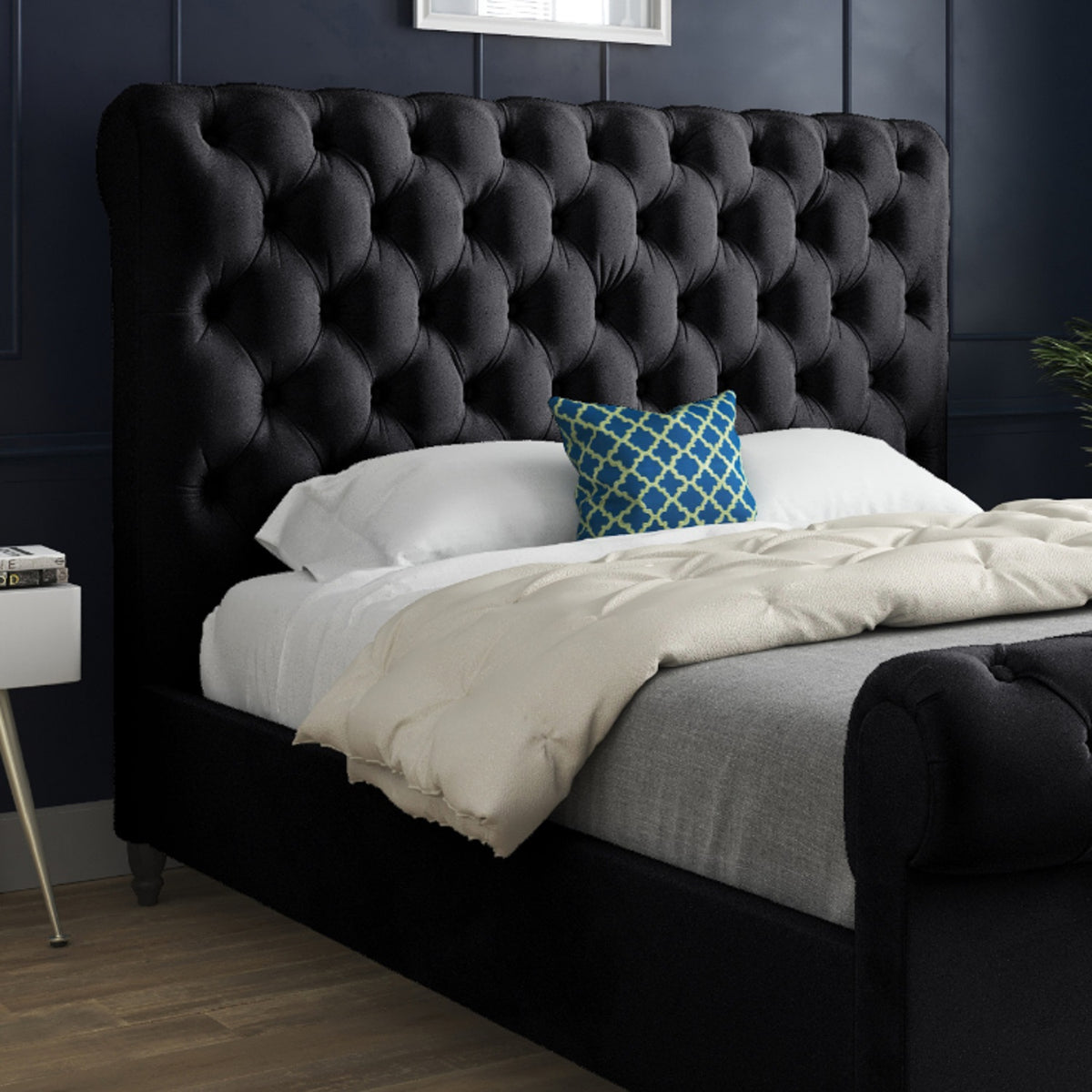 Venezia Sleigh Upholstered Soft Velvet Designer Bed Frame
