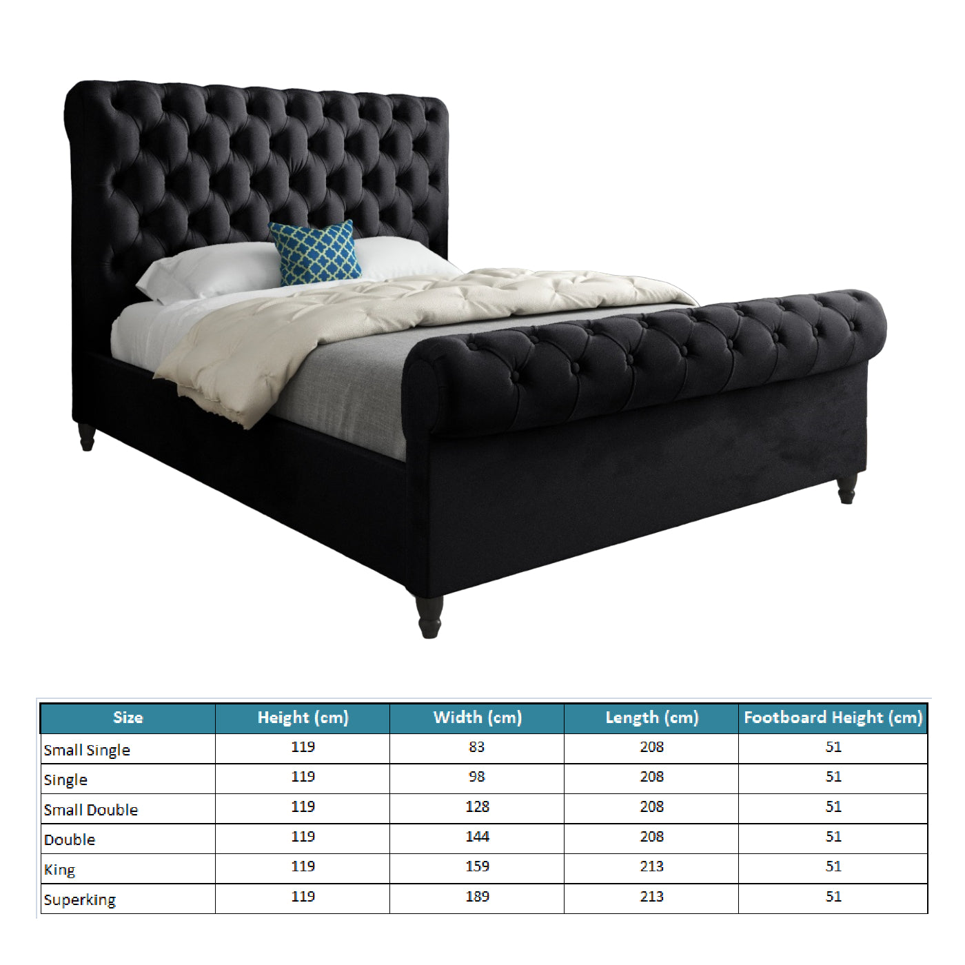 Venezia Sleigh Upholstered Soft Velvet Designer Bed Frame