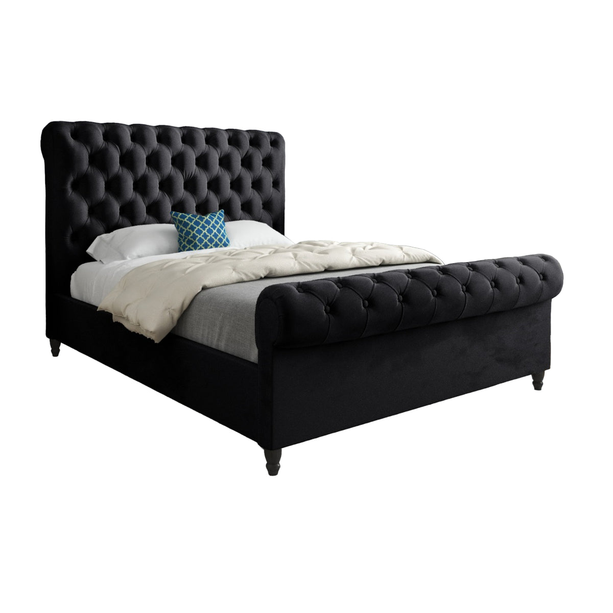 Venezia Sleigh Upholstered Soft Velvet Designer Bed Frame
