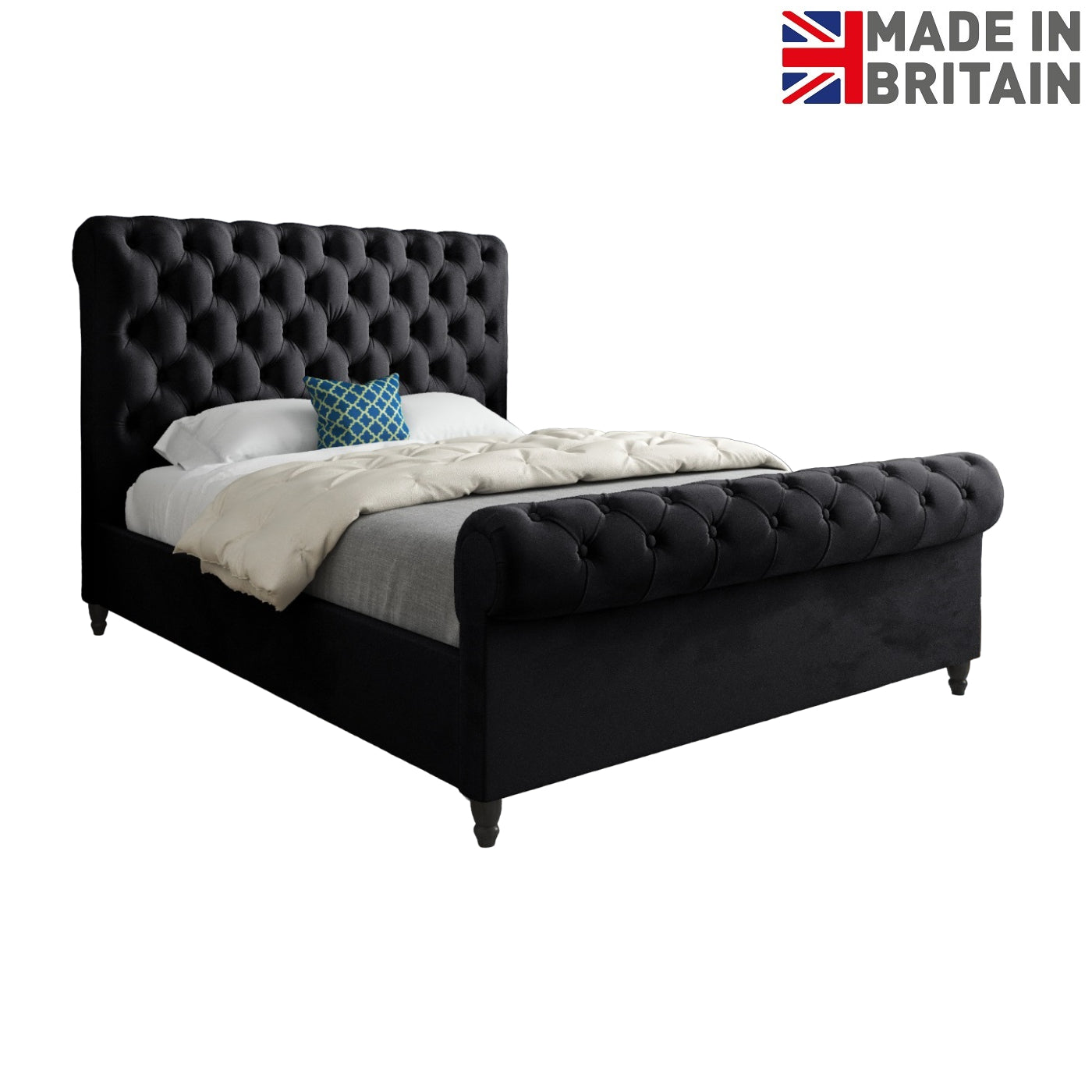 Venezia Sleigh Upholstered Soft Velvet Designer Bed Frame