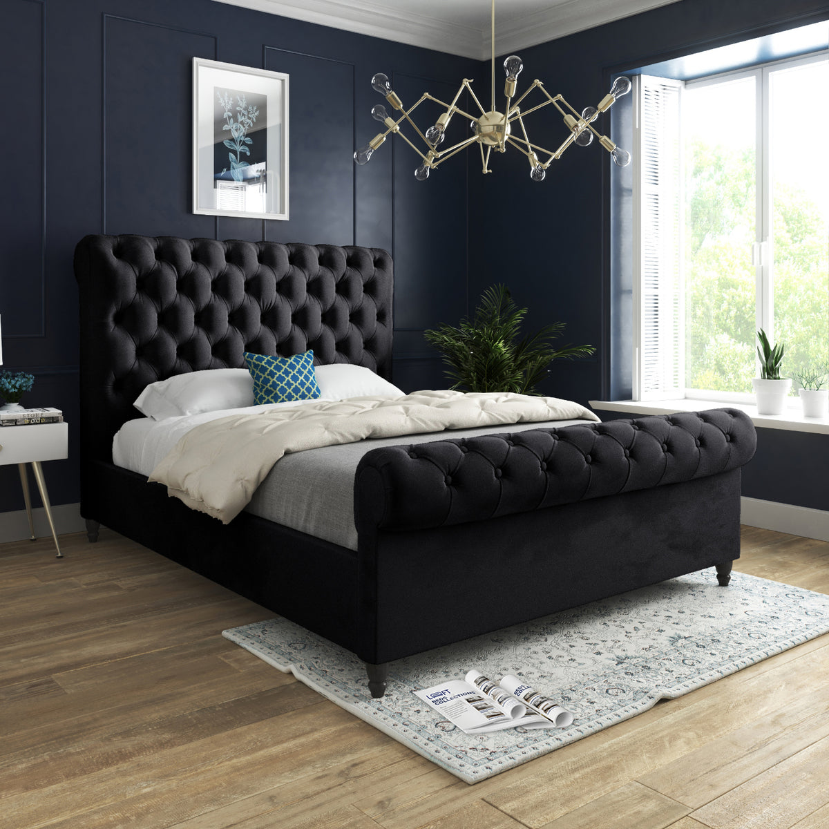 Venezia Sleigh Upholstered Soft Velvet Designer Bed Frame