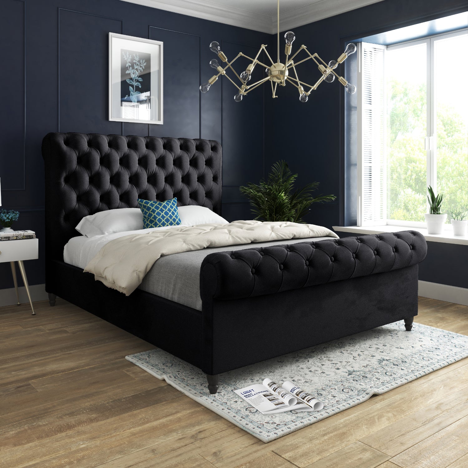 Venezia Sleigh Upholstered Soft Velvet Designer Bed Frame