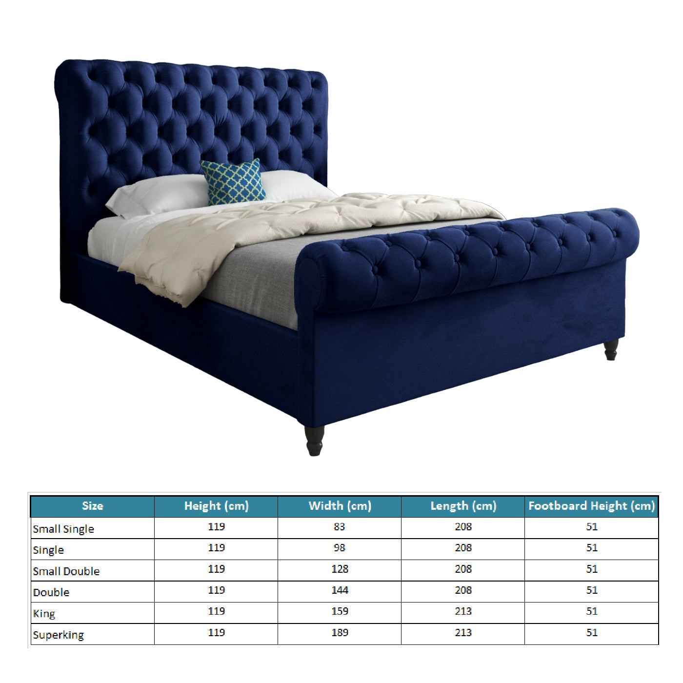Venezia Sleigh Upholstered Soft Velvet Designer Bed Frame