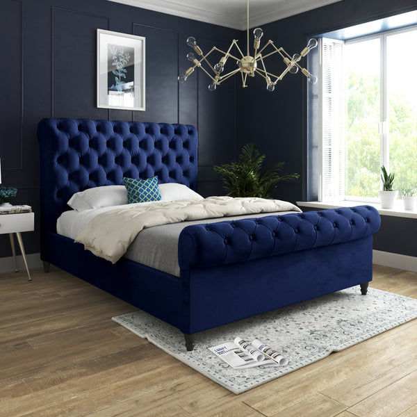 Venezia Sleigh Upholstered Soft Velvet Designer Bed Frame