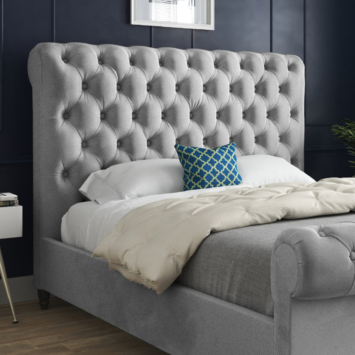 Venezia Sleigh Upholstered Soft Velvet Designer Bed Frame