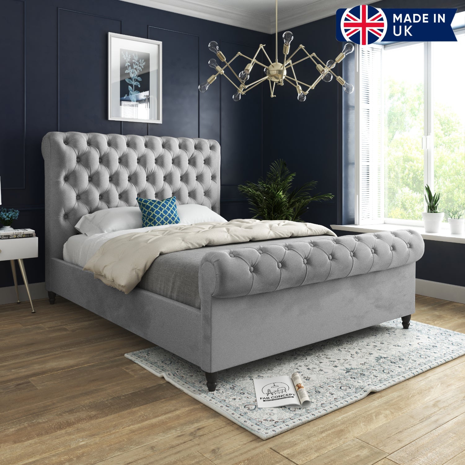 Sienna Sleigh Upholstered Soft Velvet Bed Frame