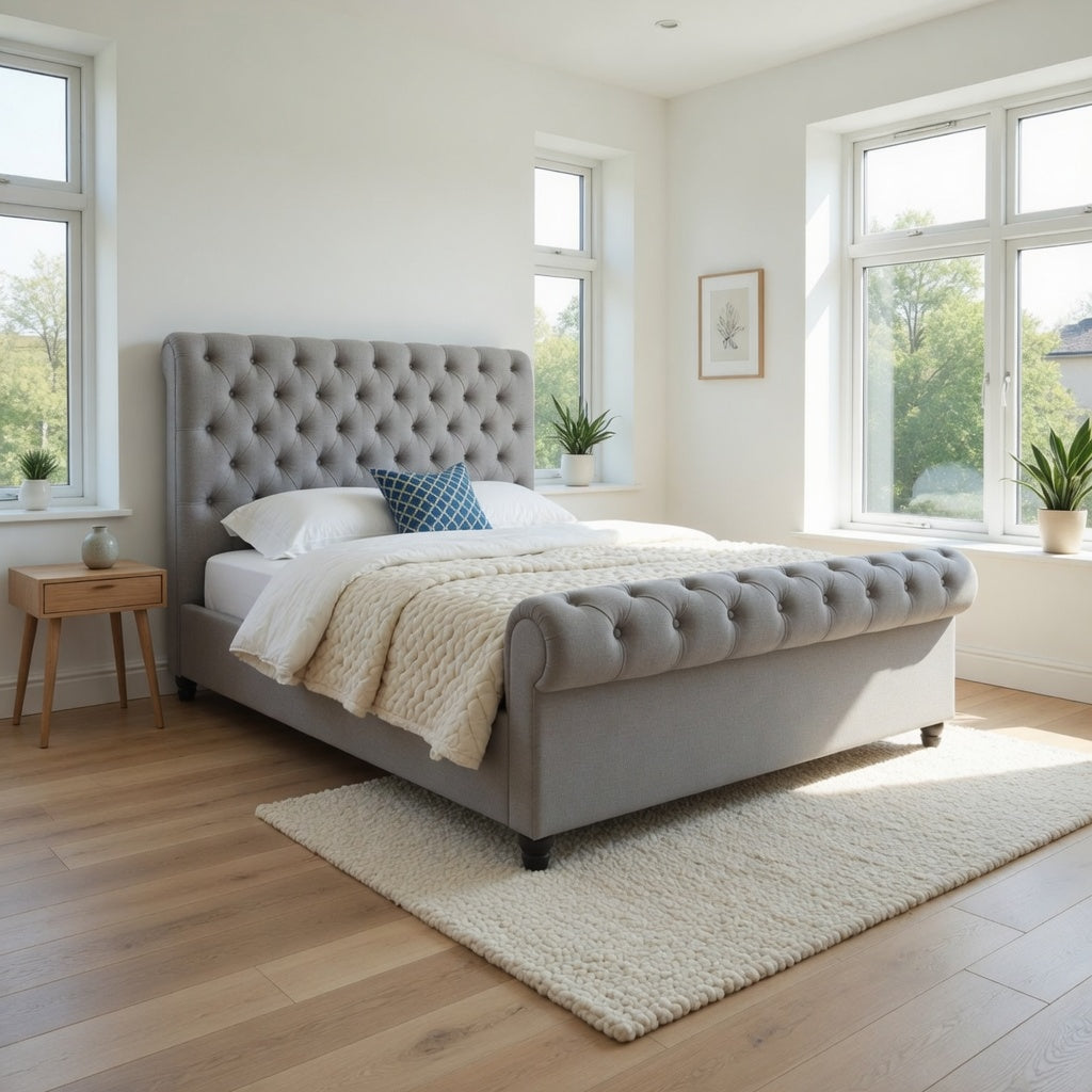 Venezia Sleigh Upholstered Soft Velvet Designer Bed Frame