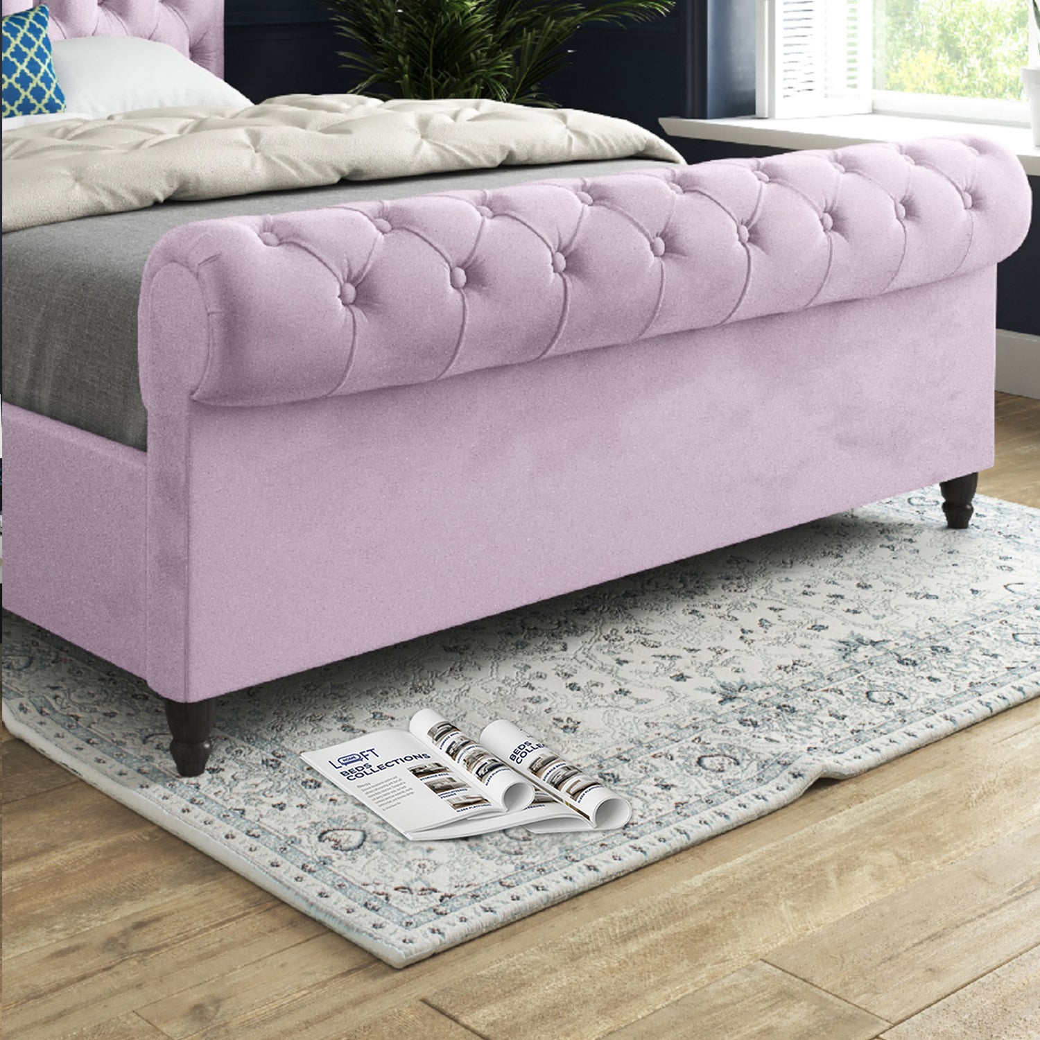 Venezia Sleigh Upholstered Soft Velvet Designer Bed Frame