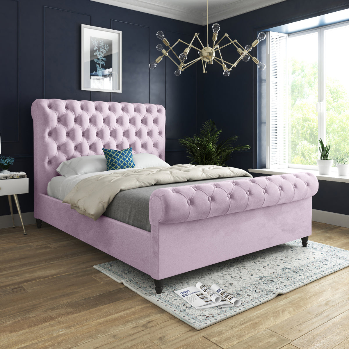 Venezia Sleigh Upholstered Soft Velvet Designer Bed Frame
