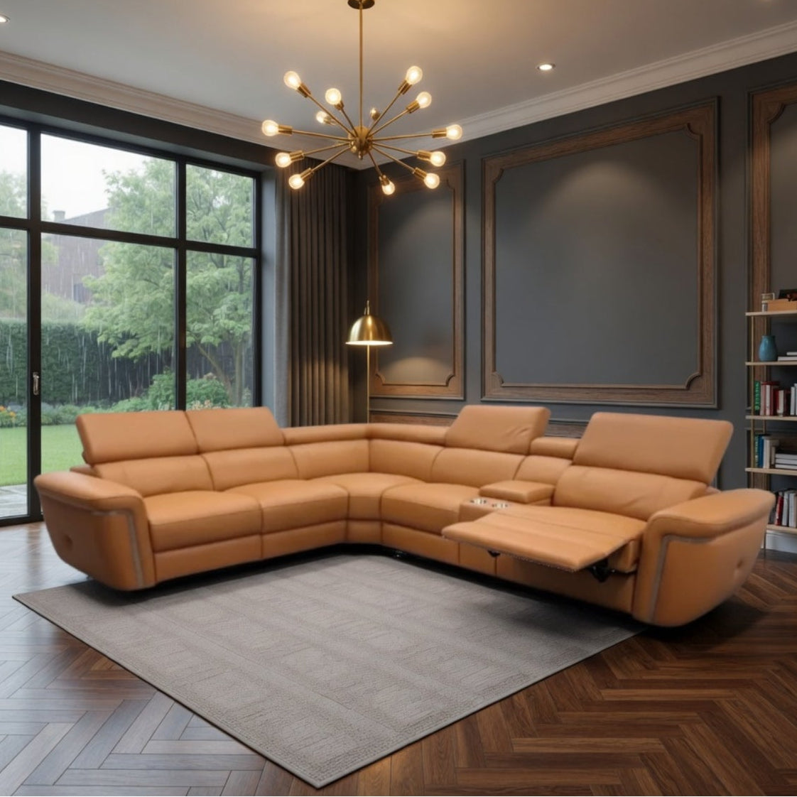 Somerville Electric Recliner Sofa Large Corner in Tan